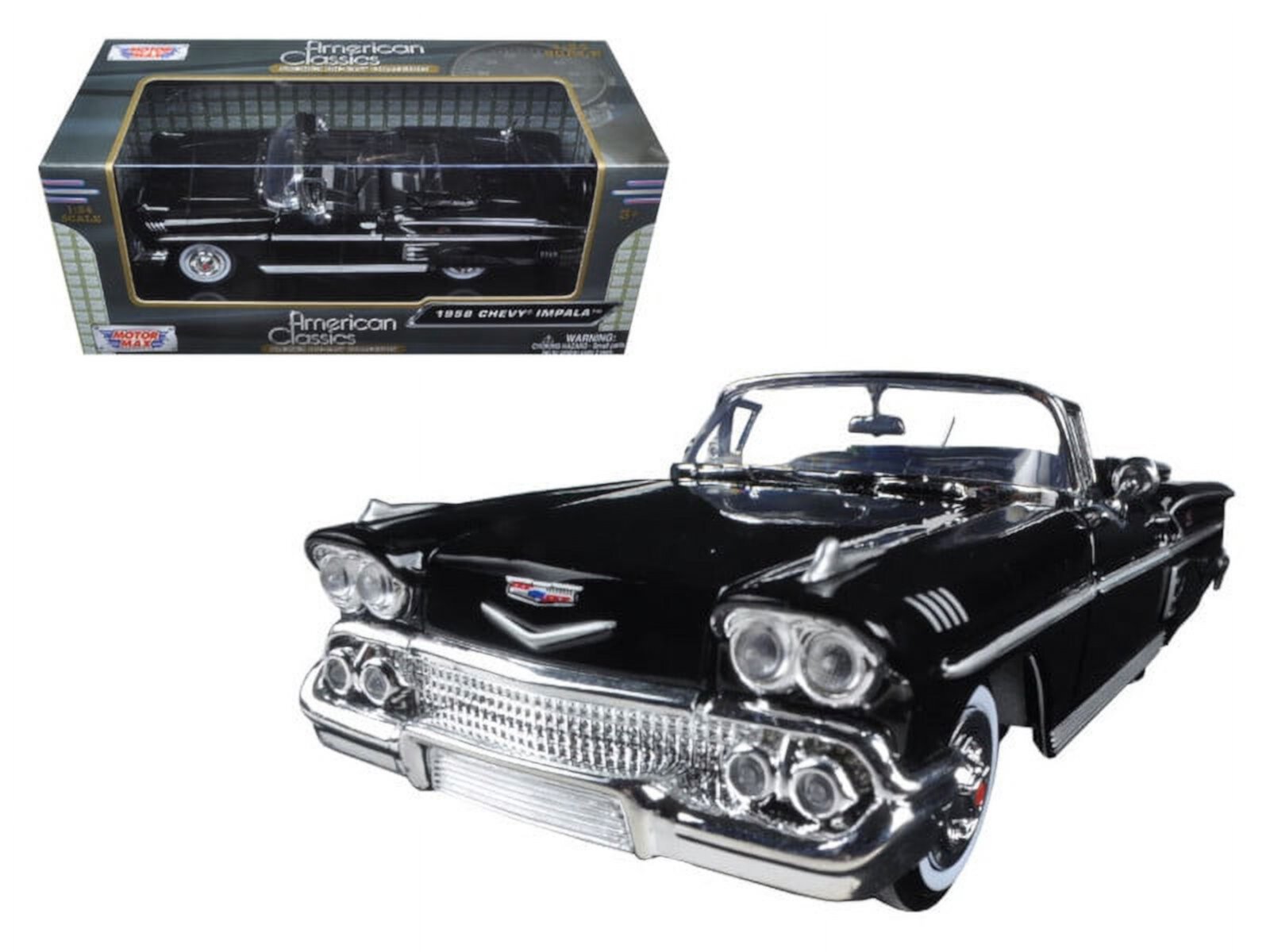 1958 Chevrolet Impala Convertible Black 1/24 Diecast Model Car by Motormax MOTORMAX