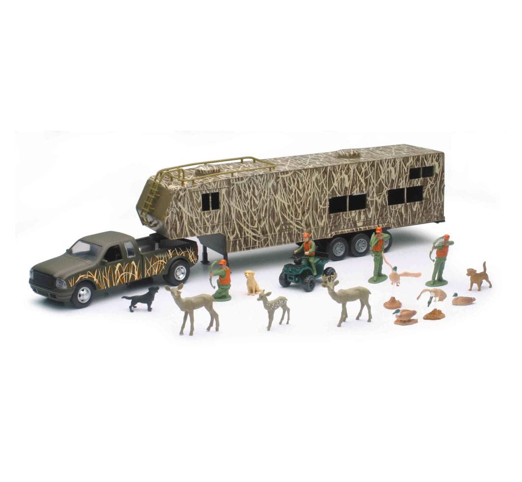 NewRay Wildlife Hunter Fifth Wheel W/ Camo Camper & Deer Set Scale 1:32 New Ray Toys