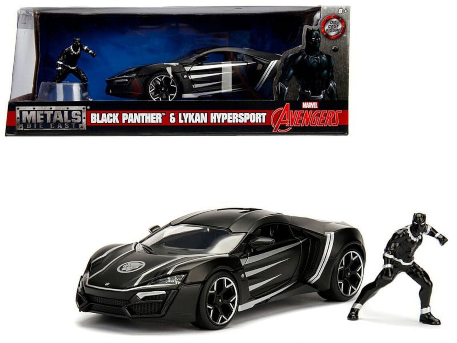 Lykan Hypersport Black with Black Panther Diecast Figure "Marvel" Series 1/24 Diecast Model Car by Jada JADA TOYS