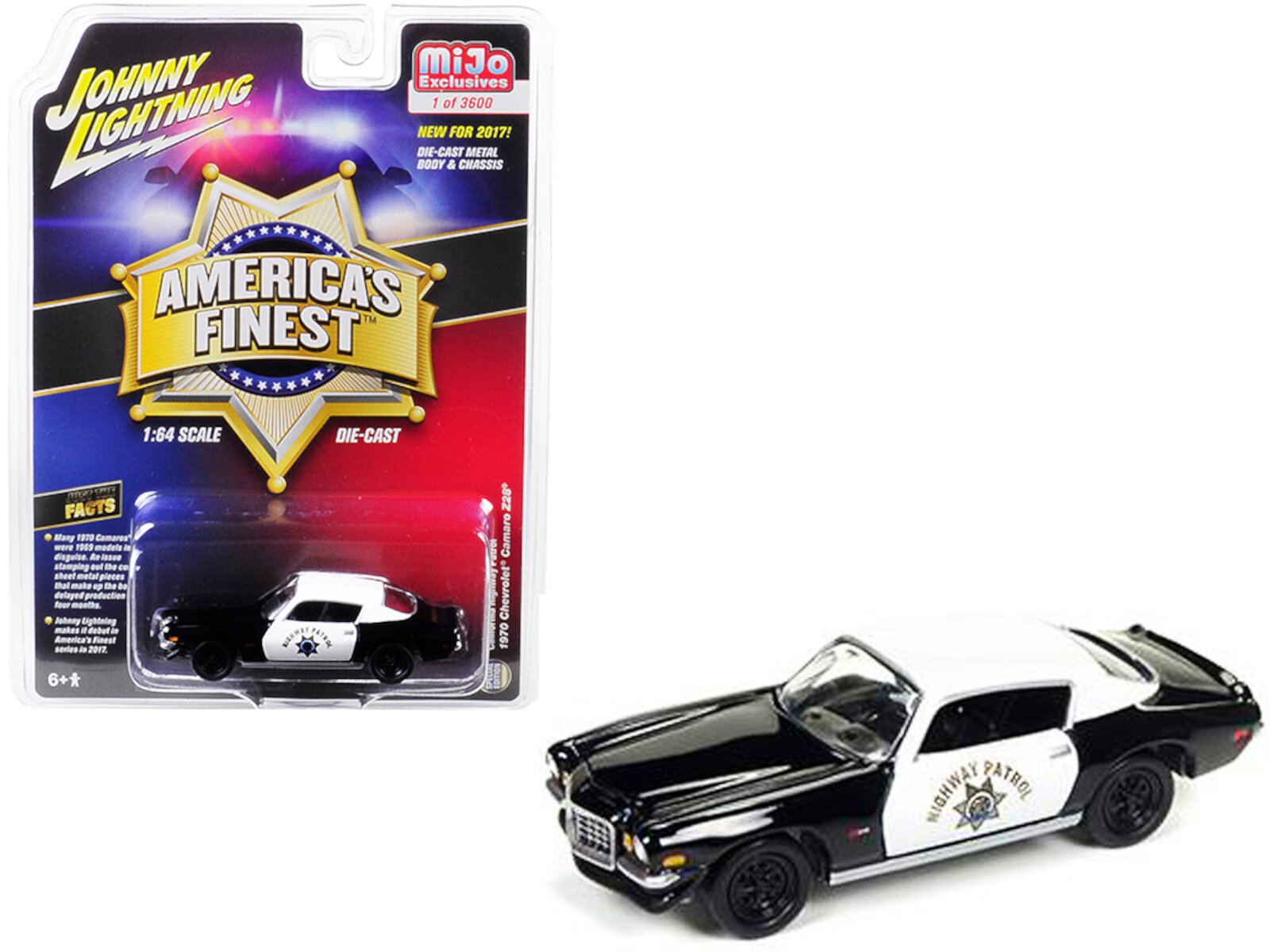 1970 Chevrolet Camaro Z28 California Highway Patrol CHP Black & White Ltd Ed 3600 pcs 1/64 Diecast by Johnny Lightning Johnny Lightning