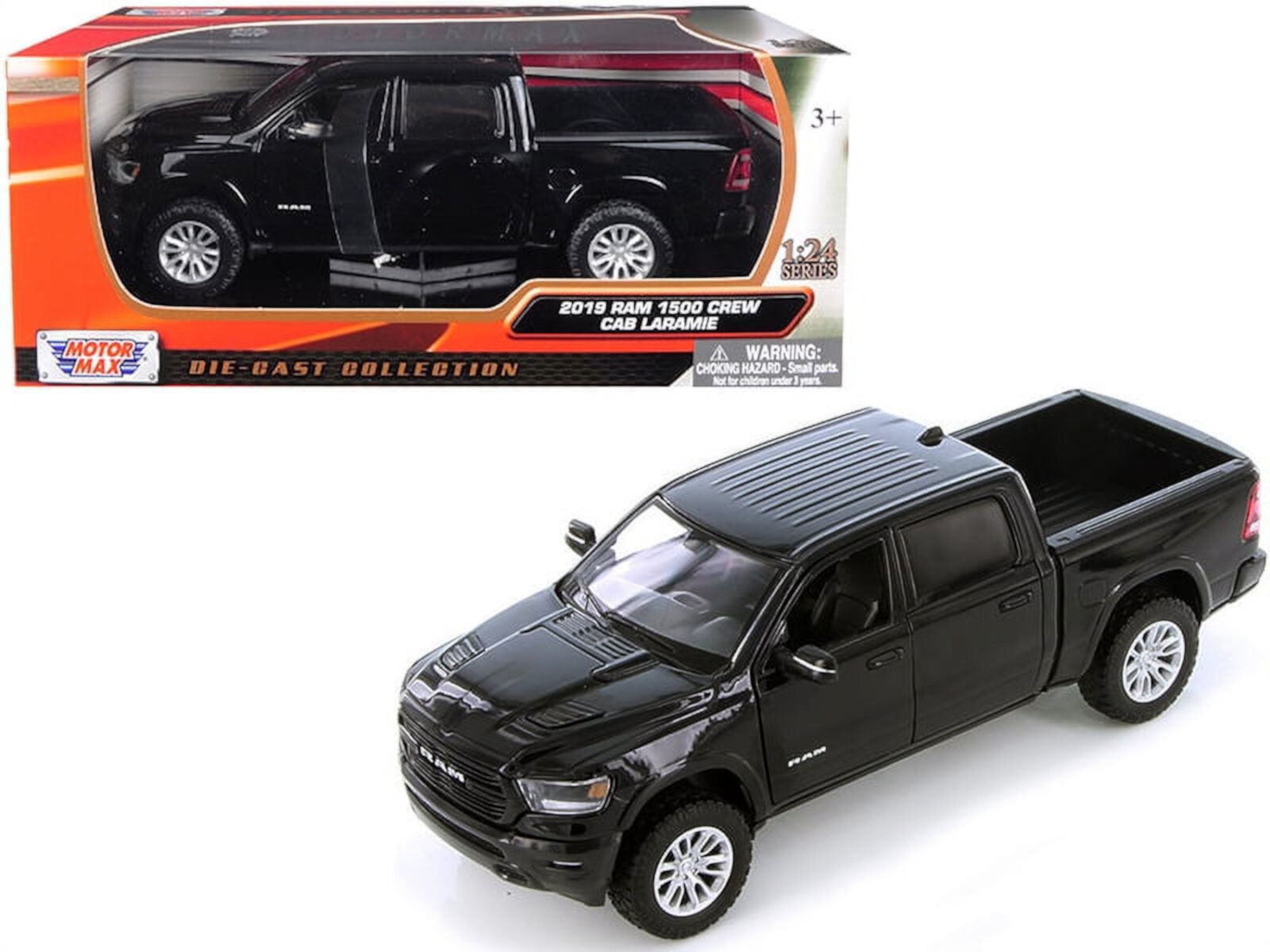 2019 RAM 1500 Laramie Crew Cab Pickup Truck Black 1/24 Diecast Model Car by Motormax MOTORMAX