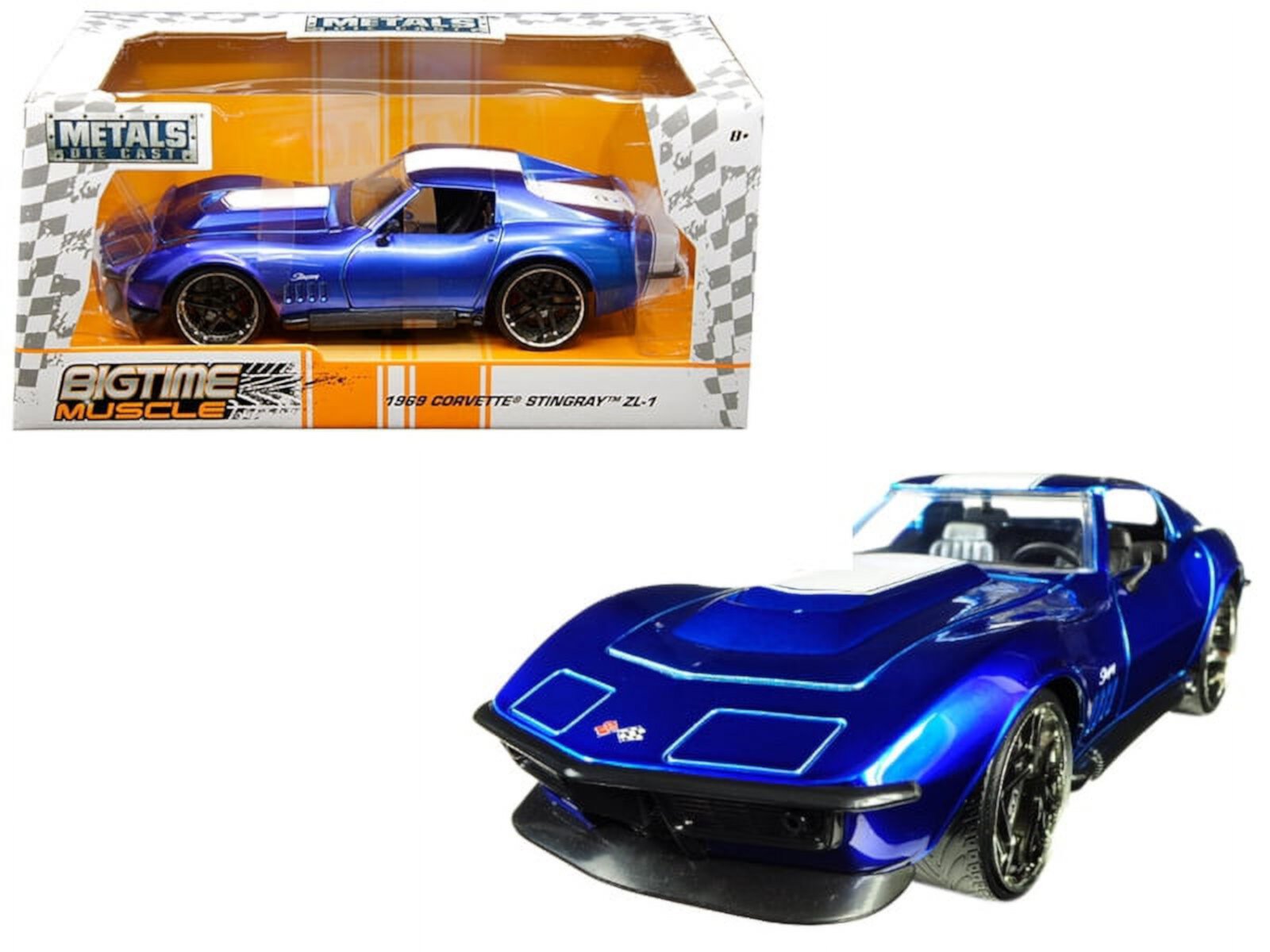 1969 Chevrolet Corvette Stingray ZL-21 Blue with White Stripe "Bigtime Muscle" 1/24 Diecast Model Car by Jada JADA TOYS