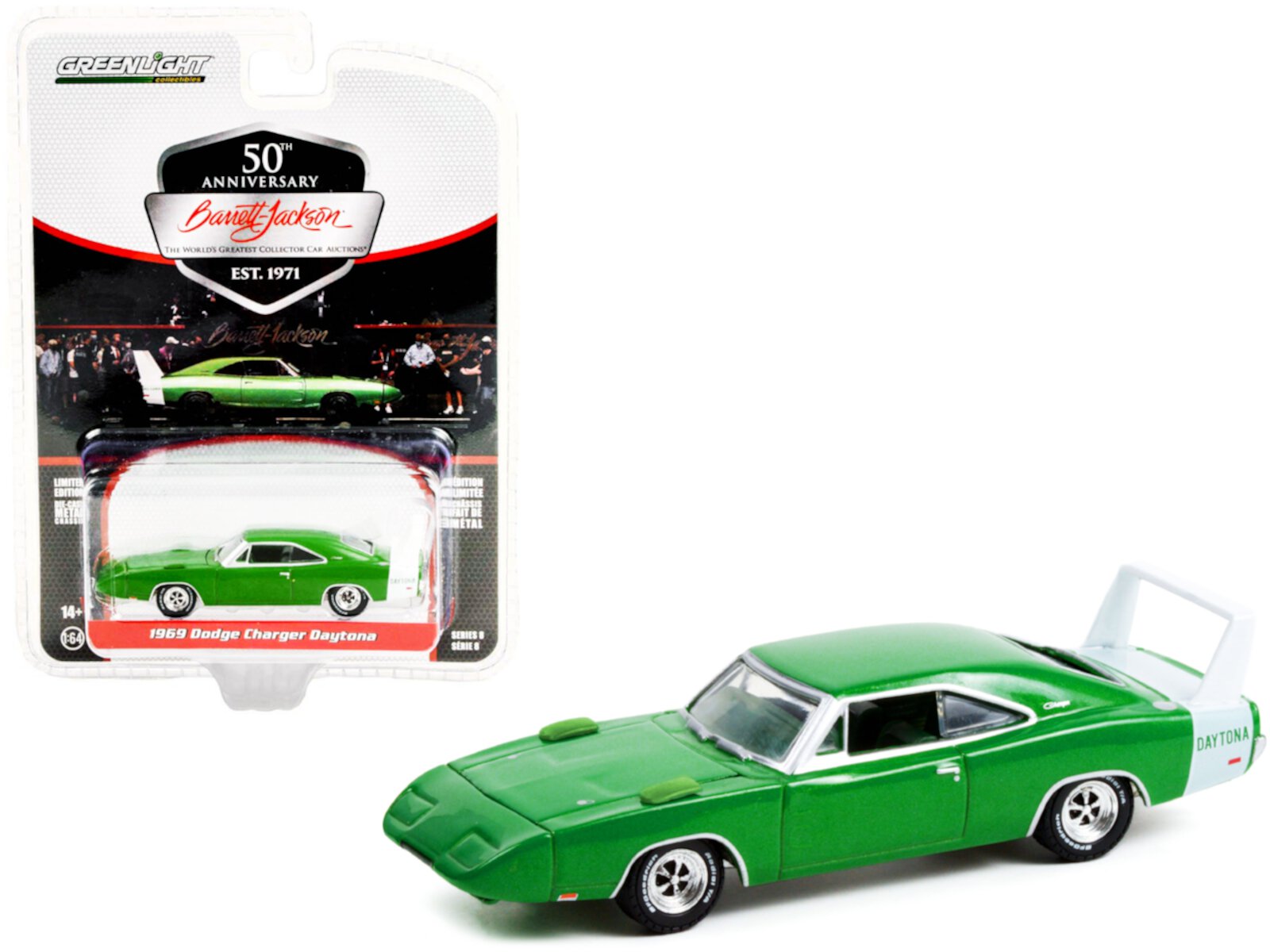 1969 Dodge Charger Daytona Spring Green Met. w/Green Interior & White Tail Stripe Lot #1399 1/64 Diecast Model Car by Greenlight Greenlight