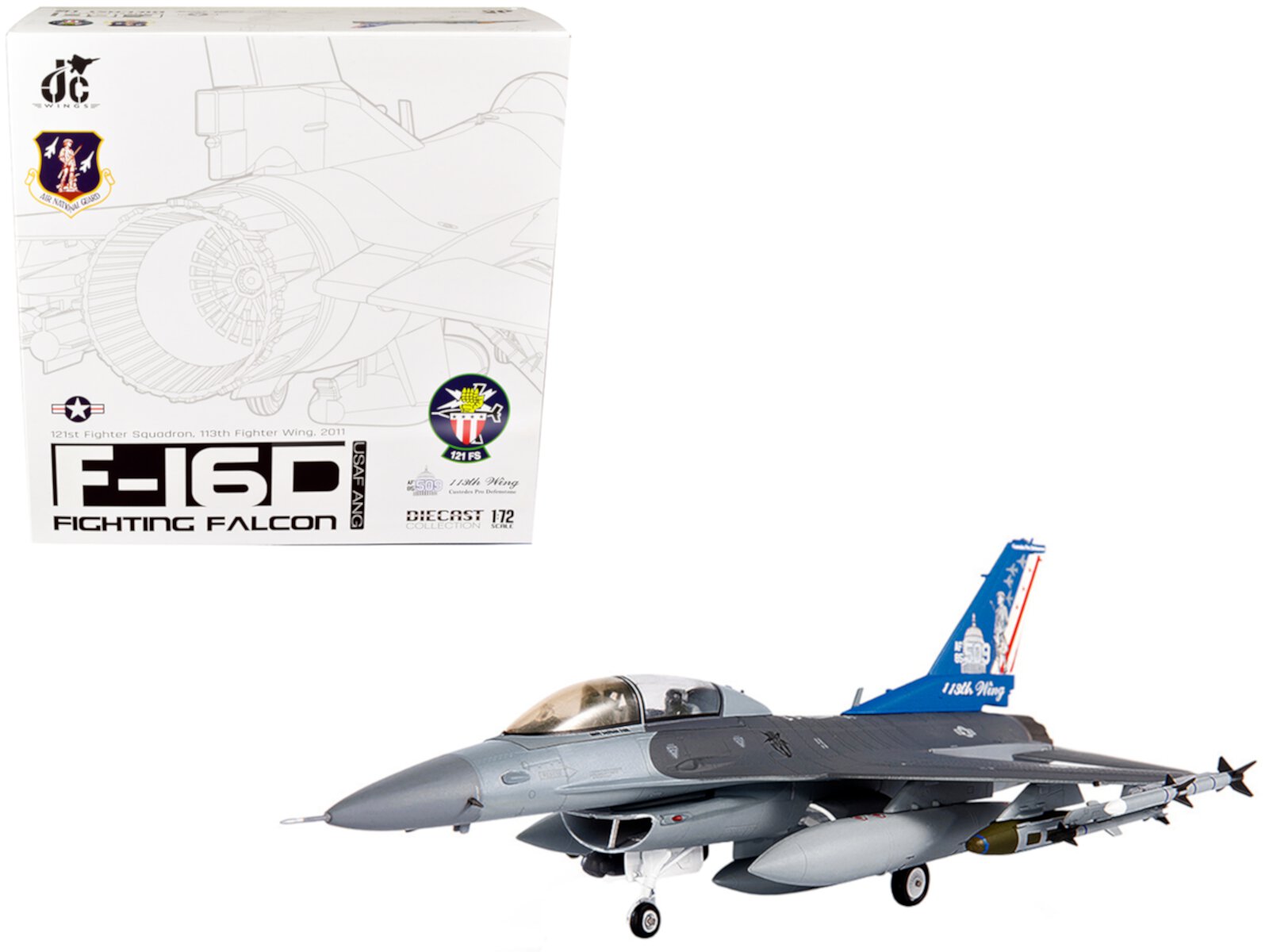 Lockheed F-16D Fighting Falcon Plane "USAF ANG 121st Fighter Squadron, 113th Fighter Wing" (2011) 1/72 Diecast Model by JC Wings JC Wings