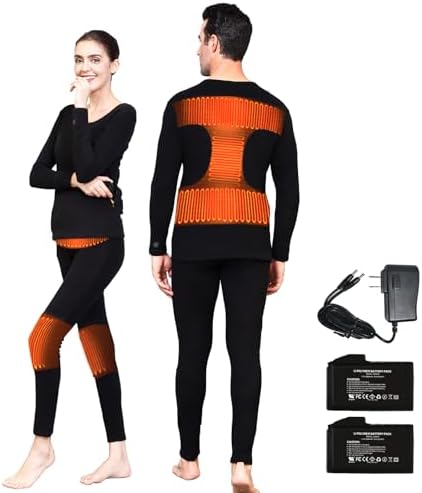 Heated Thermal Underwear for Men Women, Heated Long Underwear Johns Base Layer Sets J JINPEI