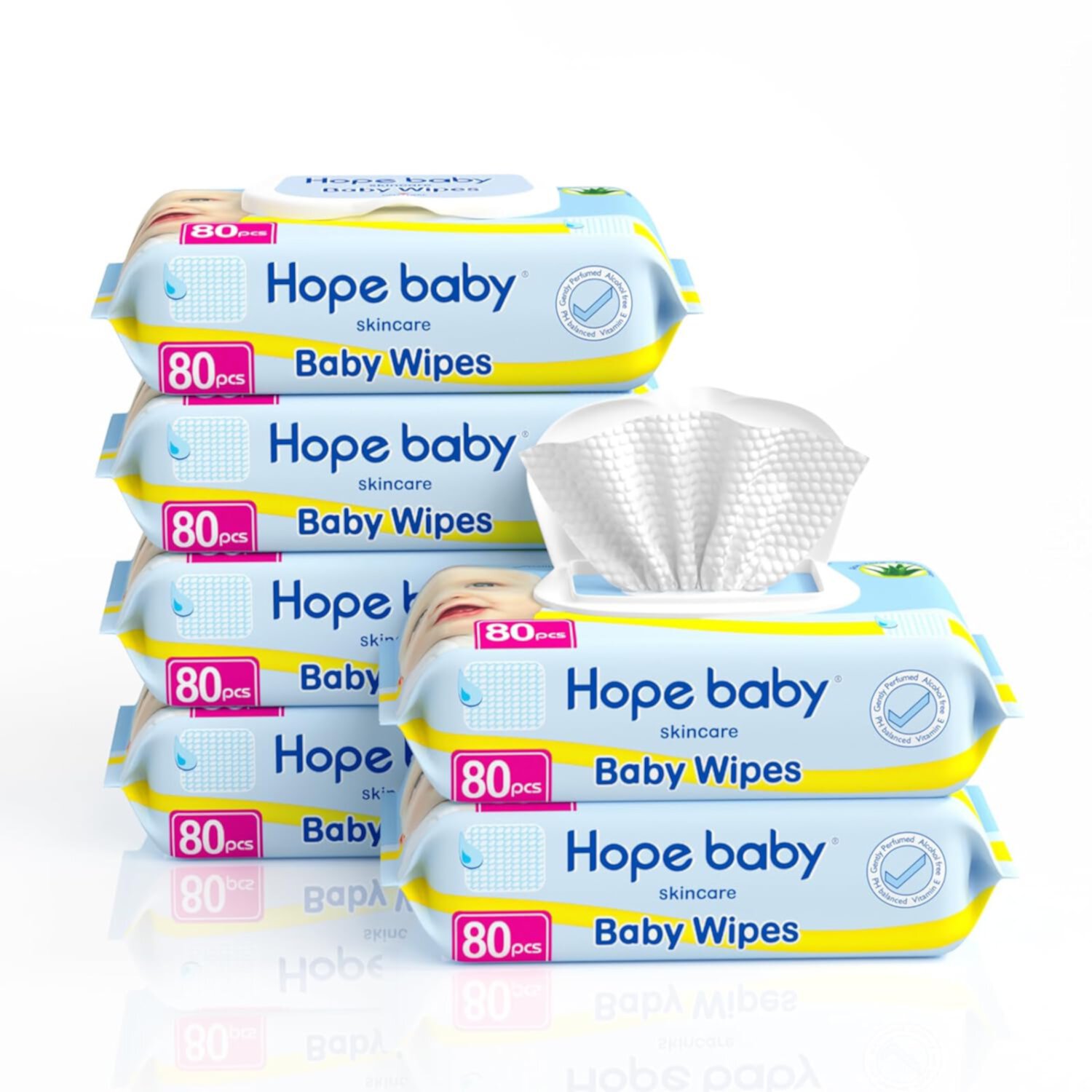 HOPE BABY Toddler Diaper Wipes, 480 Ct Baby Wipes Sensitive 99% Pure Water Wipes Protection with Flip Top Dispenser, Thickened and Durable, Pack of 6 HOPE BABY