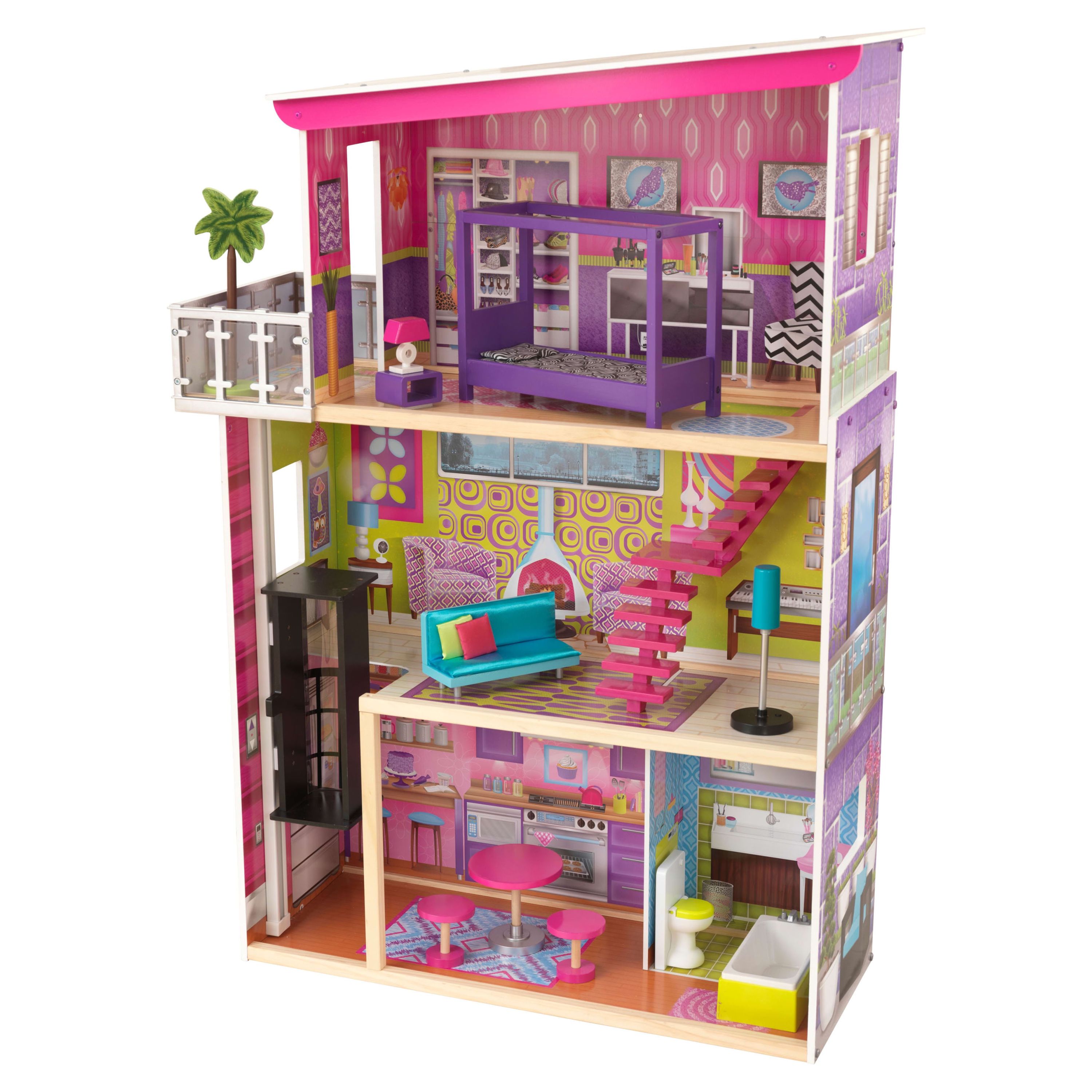 KidKraft Super Model Wooden Dollhouse with Elevator and 11 Accessories, Ages 3 and up KidKraft