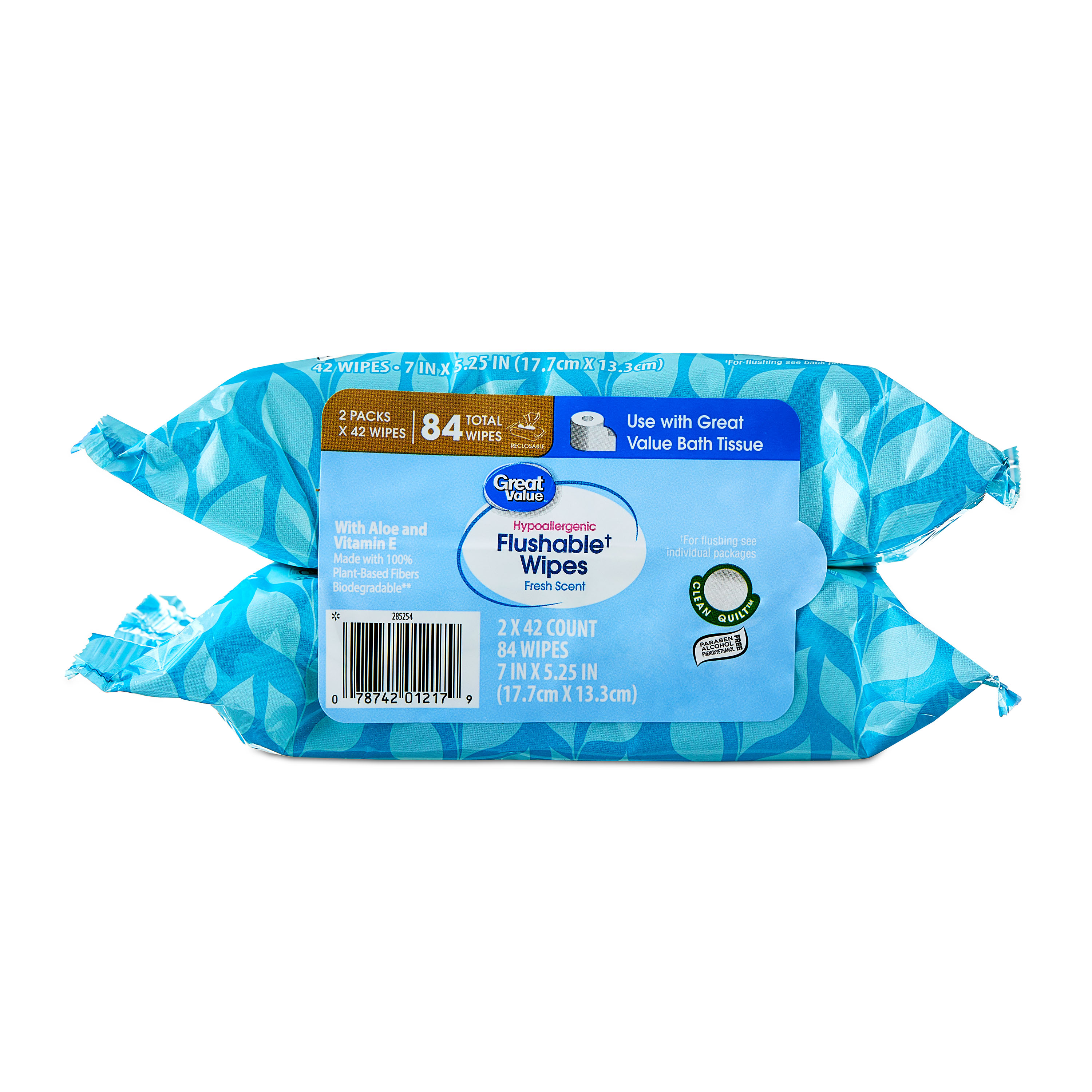 Great Value Flushable Wet Wipes, Fresh Scent, 2 Packs of 42 Wipes, 84 Total Wipes Great Value