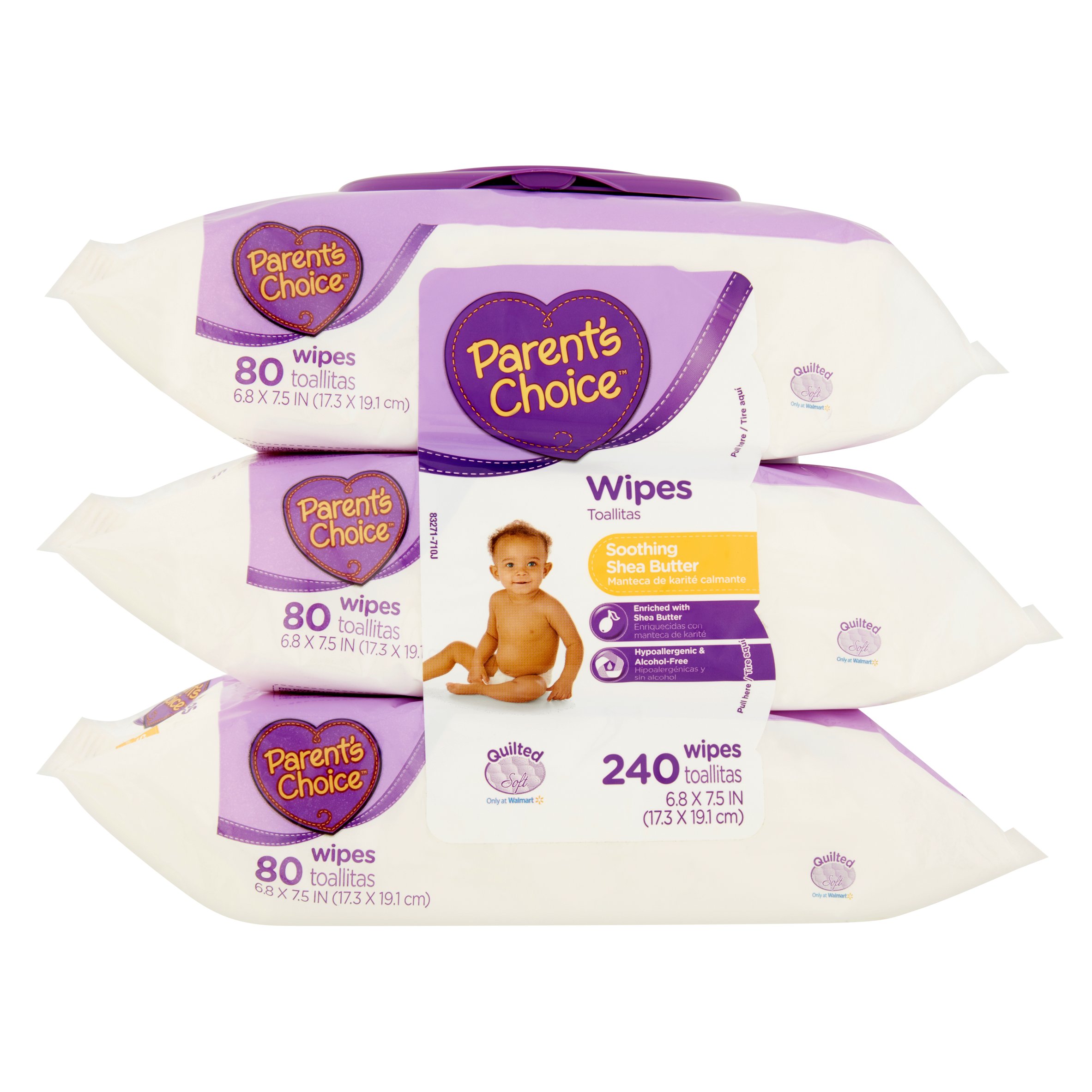 Parent's Choice Soothing Shea Butter Baby Wipes, 240 count (3 packs of 80) Parent's Choice