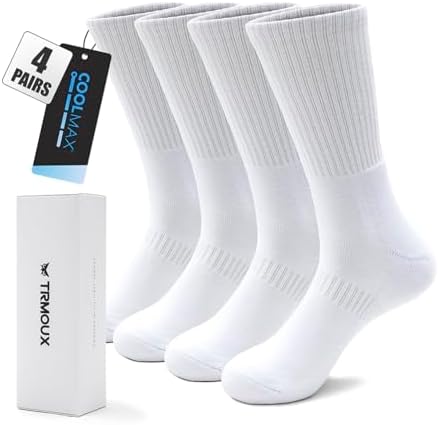 Unisex Cushioned Crew Athletic Socks for Men & Women Breathable Coolmax Cotton Compression Running Socks, 4-Pack TRMOUX