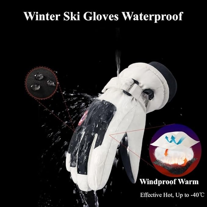 Waterproof Ski Snow Gloves for Adult Men Women & Youth Windproof Winter Warm Gloves for Skiing, Snowboarding, Snowmobile, Winter Work, Touch Screen Hand Warming Gloves Cold Weather Ski Trip Essentials JJZS