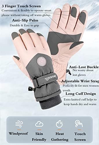 2 Pair Winter Ski Snow Gloves for Men, Women, Youth | Touchscreen & Waterproof Cold Weather Hand Warming Gloves Winter Work Gloves JJZS