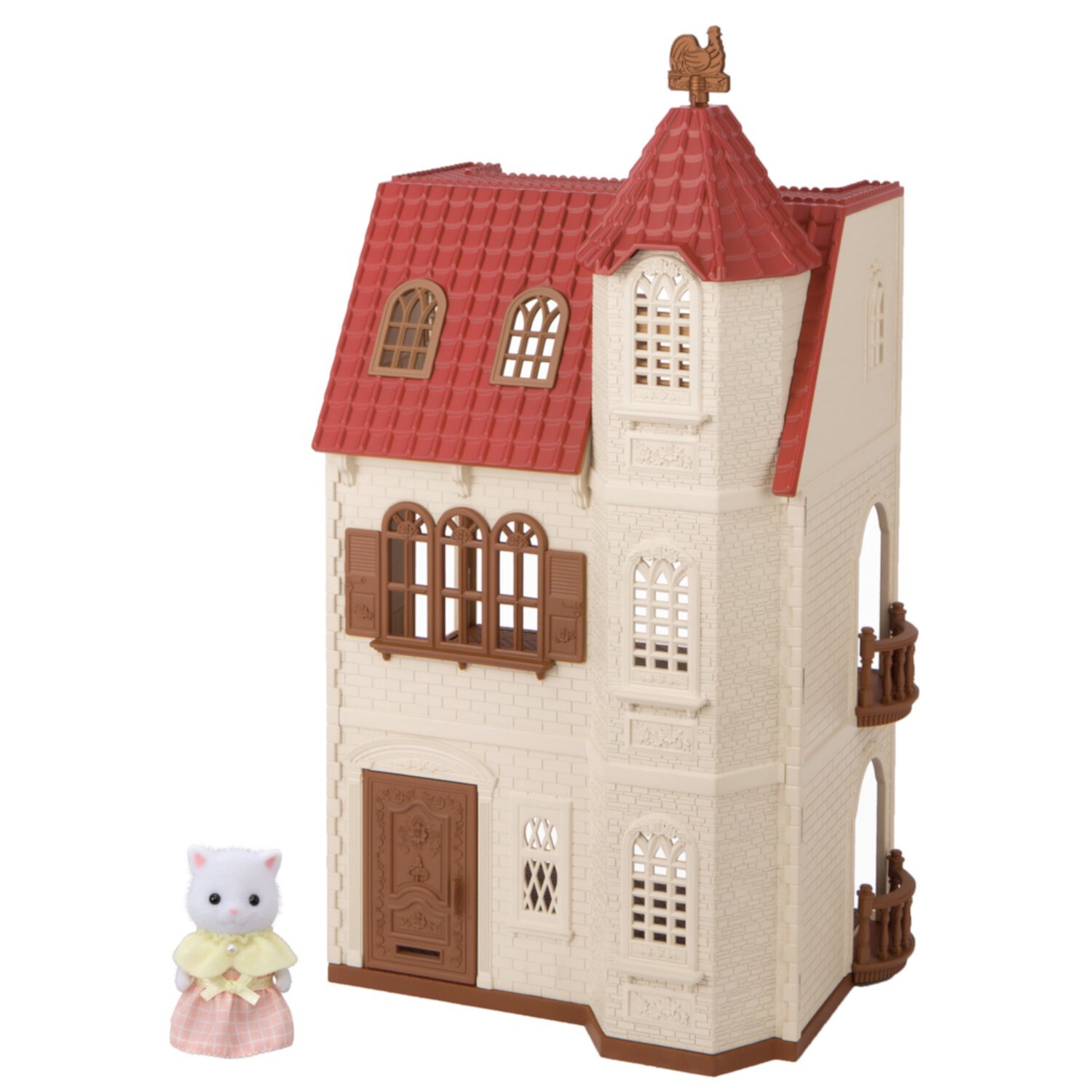 Calico Critters Red Roof Tower Home, 3 Story Dollhouse Playset with Figure, Furniture and Accessories. Calico Critters