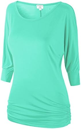 Женская Футболка MATCH Match Women's Solid 3/4 Sleeve Crewneck T-Shirts Tops with Side Shirring Match