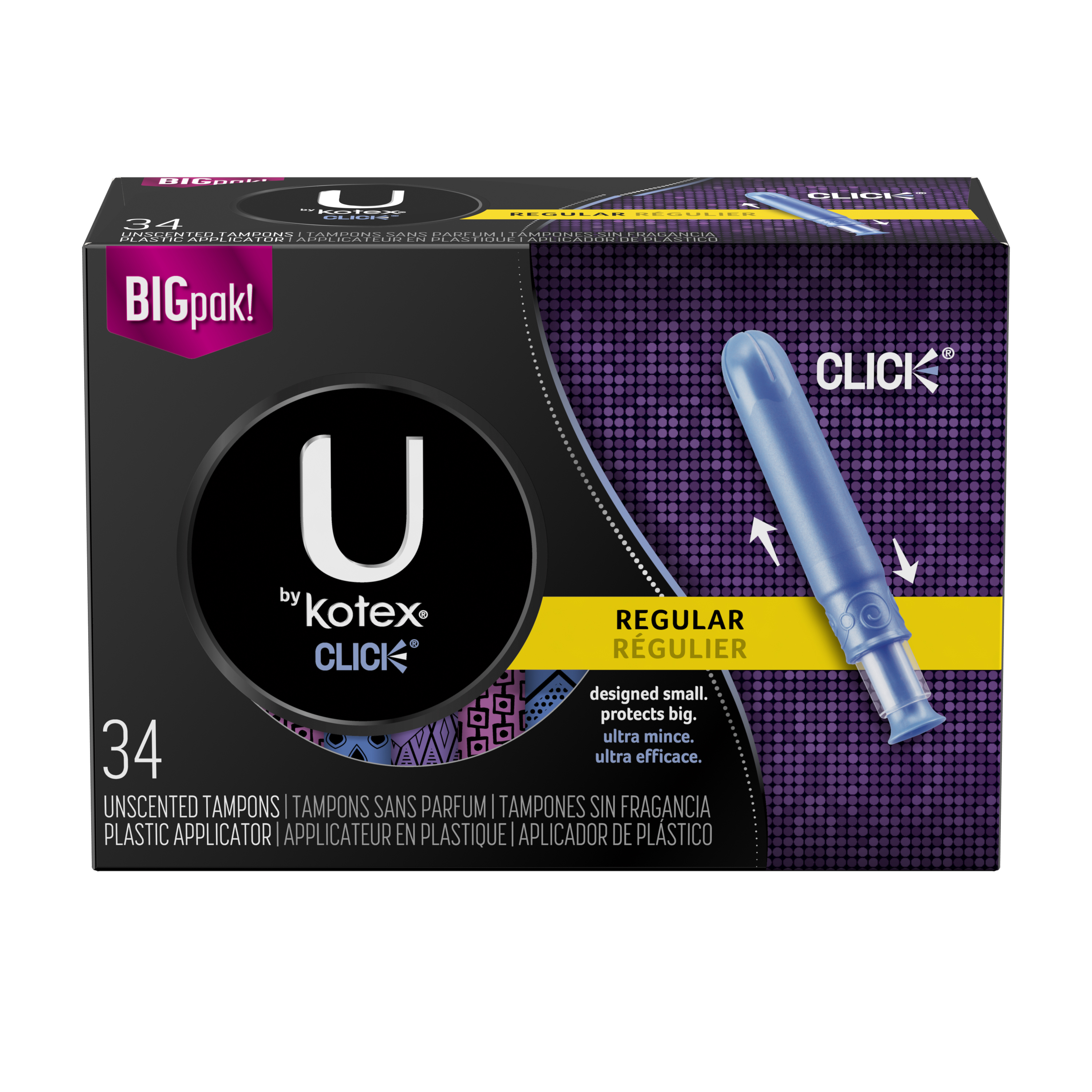 U by Kotex Click Compact Tampons, Regular Absorbency, Unscented, 34 Count Kotex