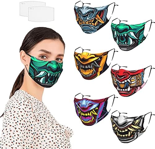 Samurai mask 6pcs Fashion Mask Washable Face Mask With Adjustable Earrings Hood, Reusable Bandana Balaclava, Universal Men And Women AILAOHUNYU