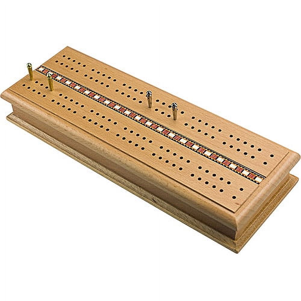 Sterling Games Wooden Two Track Cribbage Board Game Set with Card Storage and Metal Pegs Sterling