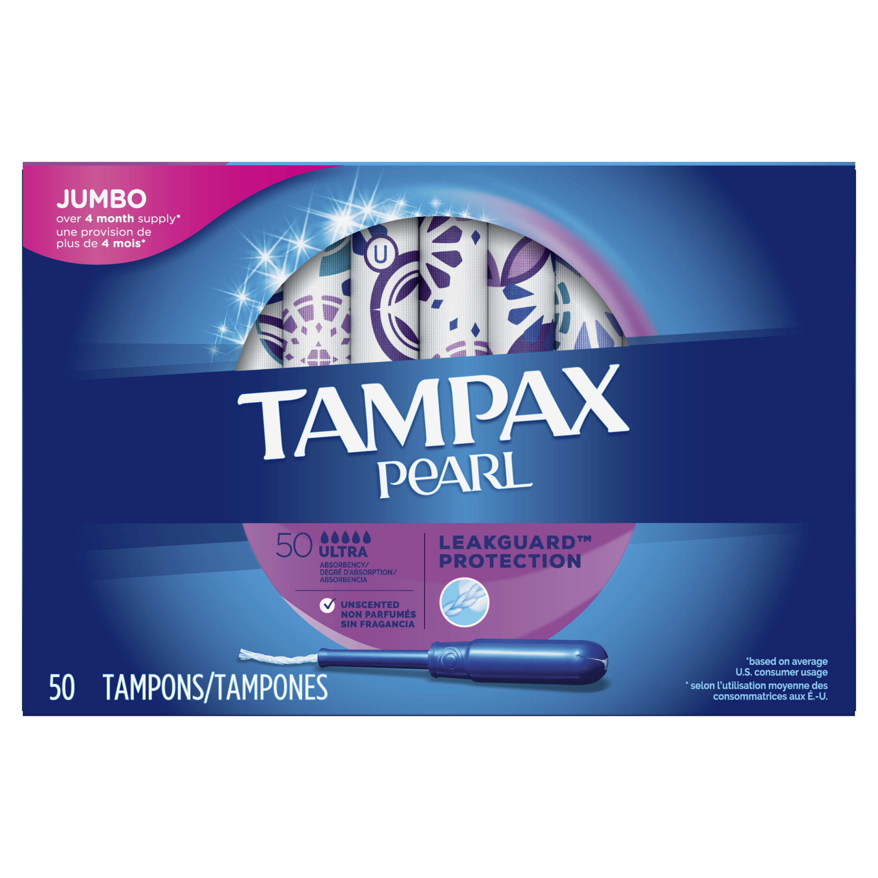 Tampax Pearl Ultra Absorbency Plastic Tampons, Unscented, 50 Ct Tampax