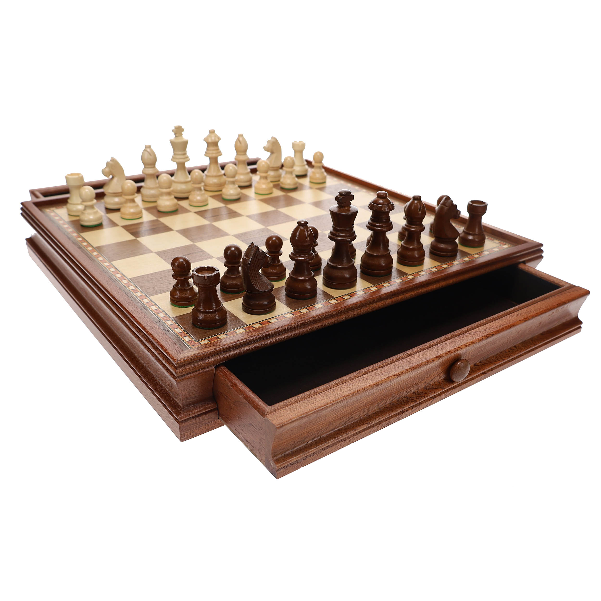 French Staunton Wood Chess & Checkers Set, 15 inch Board with Storage WE Games