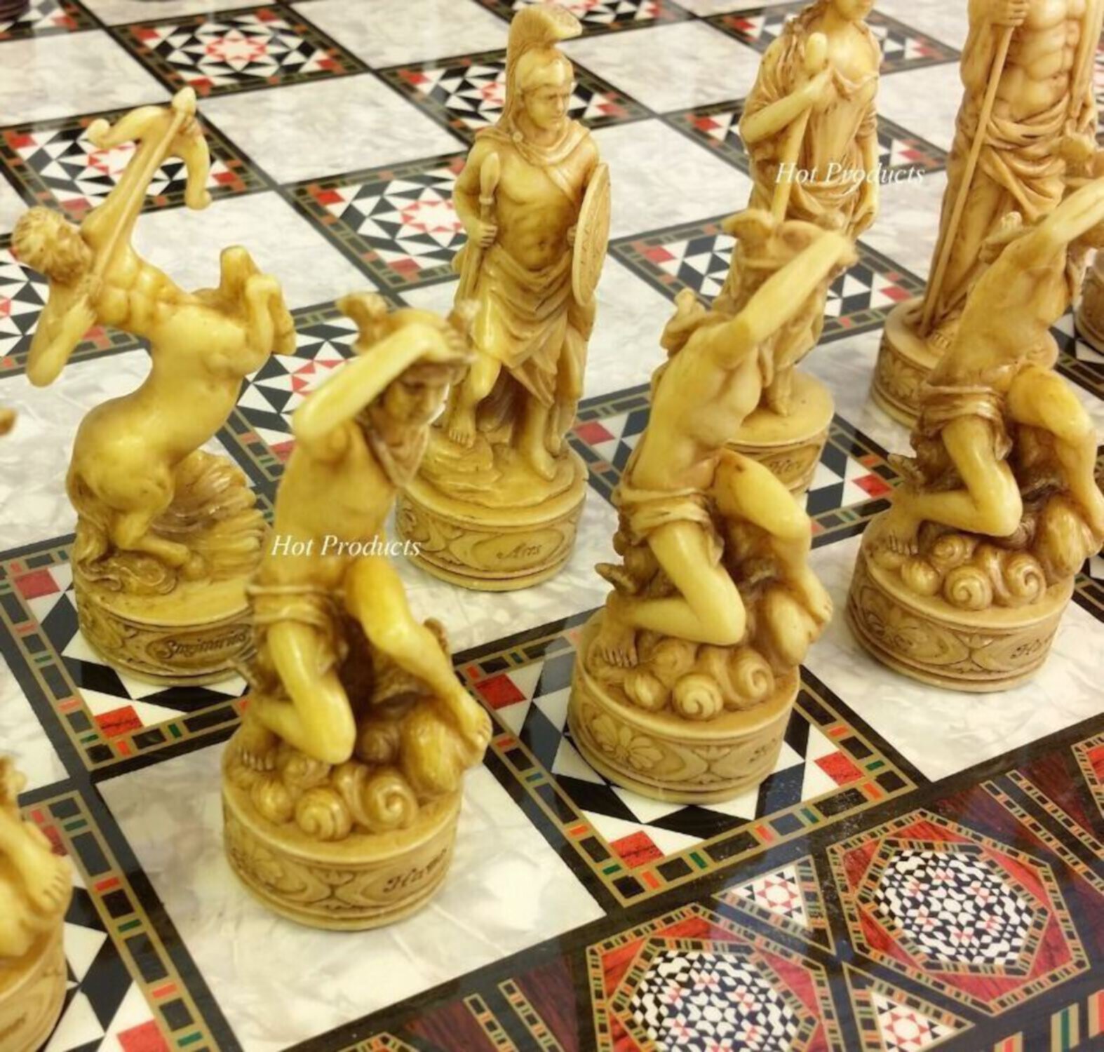 Greek Roman Mythology Gods CHESS SET W/ 17" Mosaic Color Board HPL