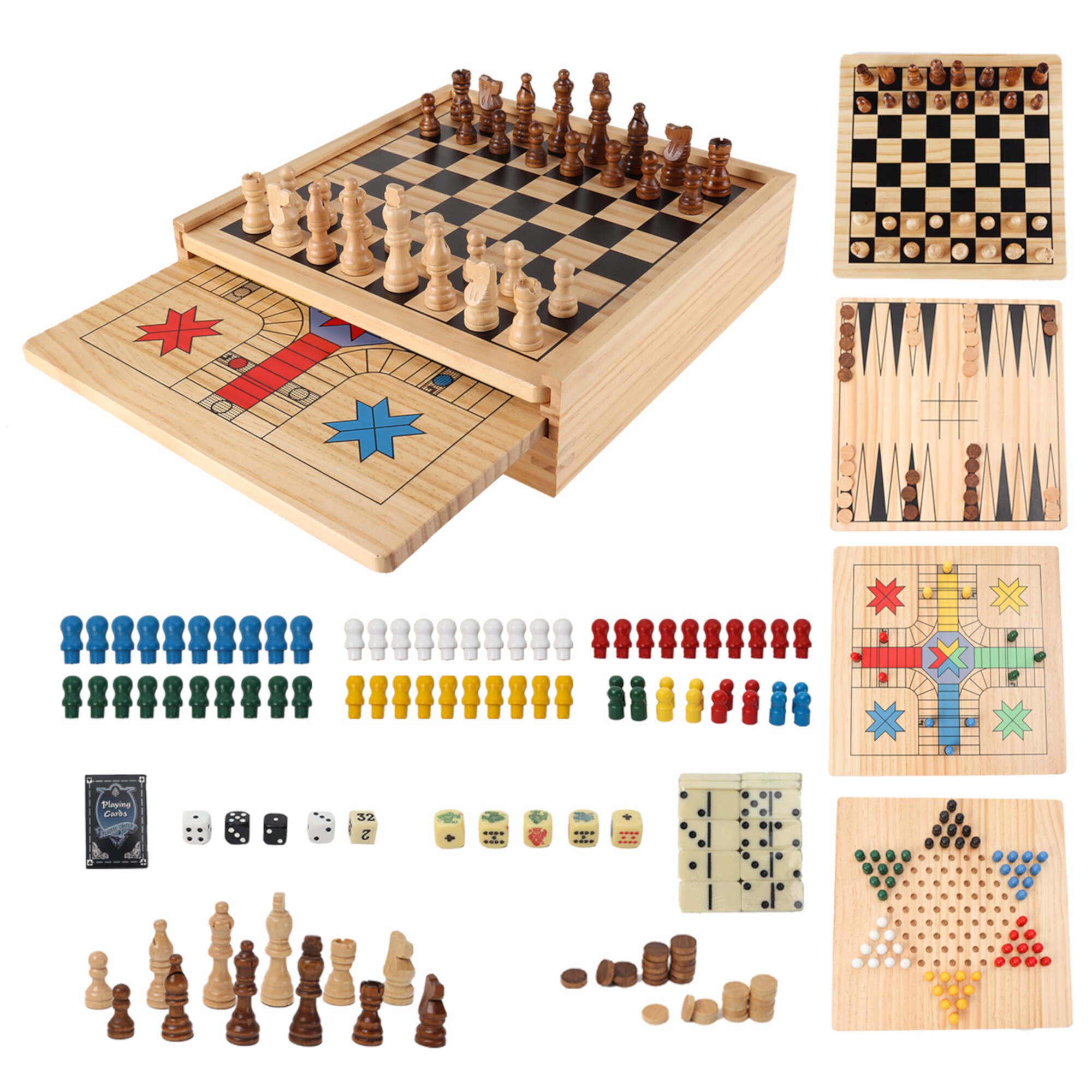 GSE Games & Sports Expert 9-in-1 Wooden Chess, Checkers, Backgammon, Chinese Checkers, Dominoes, Tic-Tac-Toe, Ludo, Play Card & Poker Dice Game Combo Set GSE Games & Sports Expert