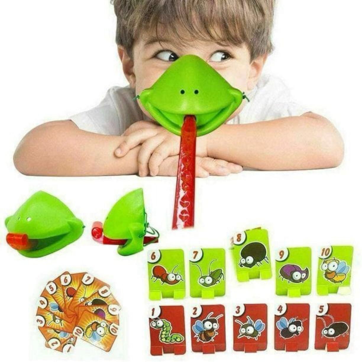 Frog Tongue Mask Catch Bugs Game, Funny Take Card-Eat Pest Game Toy, Desktop Games Board Games with 20 Cards, Best Gift Toy for Family Zendure