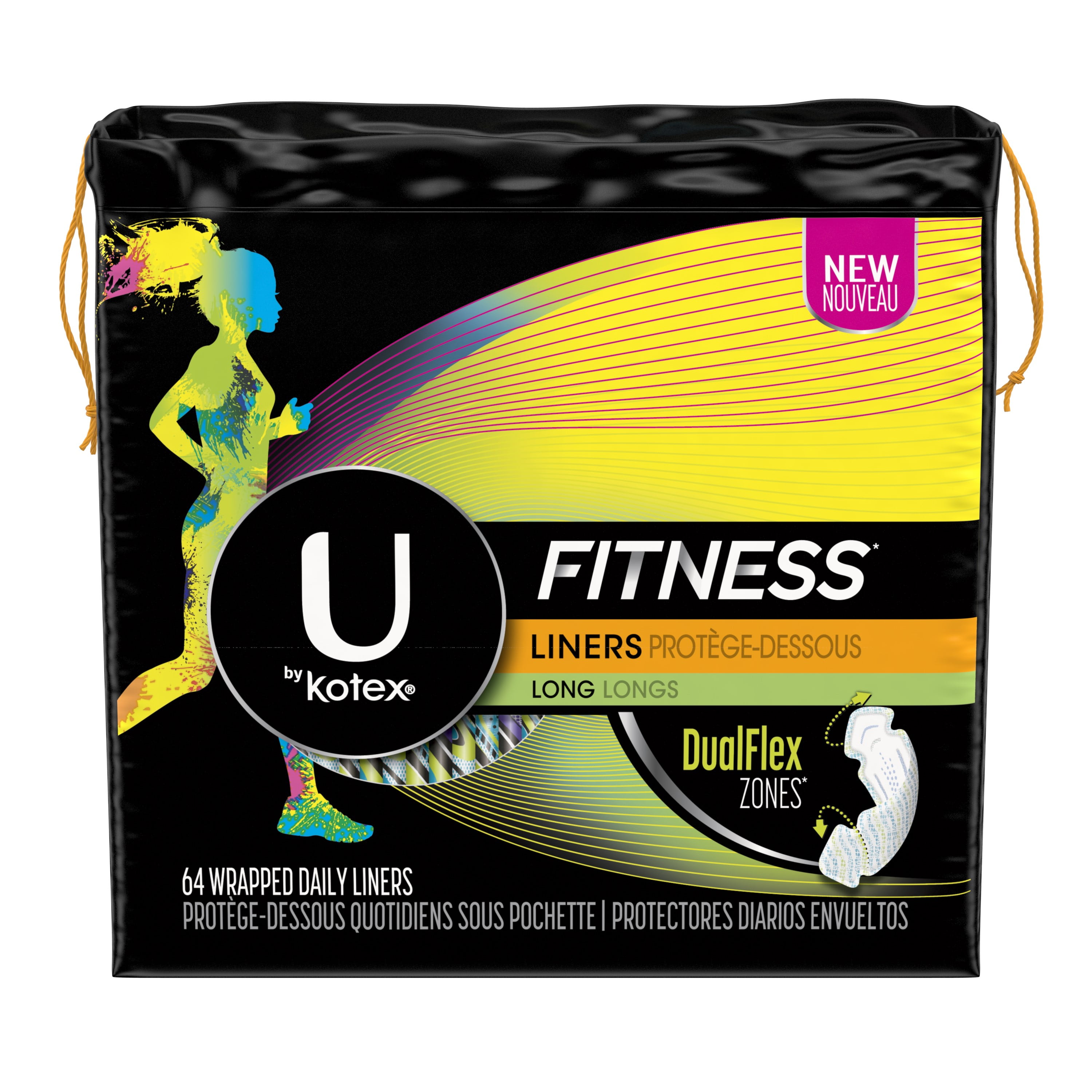 U by Kotex Fitness Panty Liners, Light Absorbency, Long, 64 Ct Kotex