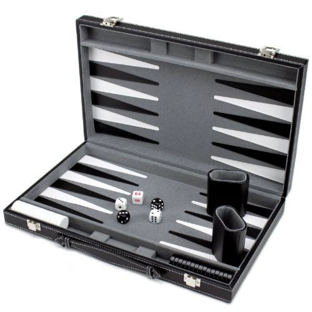 Brybelly Deluxe 15-Inch Backgammon Set with Stitched Black Leatherette Case Brybelly