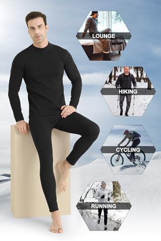 Moikrakkki Mens Thermal Underwear Set - Warm Fleece Lined Long Johns for Men Thermal Underwear Base Layer Set for Winter Moikrakki