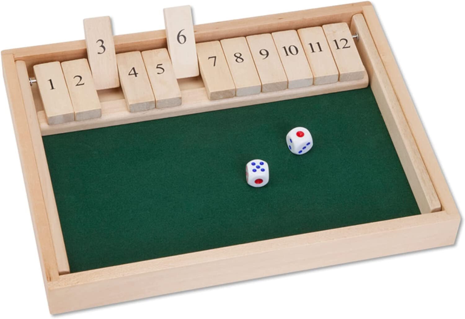 Bits and Pieces - Large Shut The Box - 3-in-1 Wooden Board Game with 12 Numbers and 2 Dice Bits and Pieces