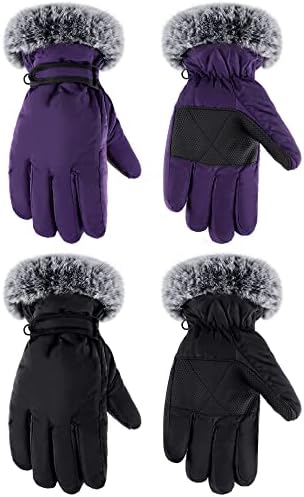 Bencailor 2 Pair Winter Ski Gloves for Women Men Youth Waterproof Gloves Faux Fur Warm Gloves Windproof Snow Gloves for Skiing Anti Slip Gloves Bencailor