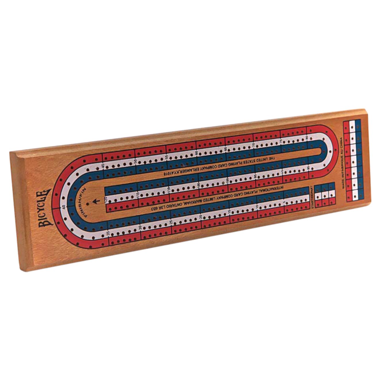 Bicycle Wooden Cribbage Board with 3-Track Colors and Wooden Pegs Bicycle