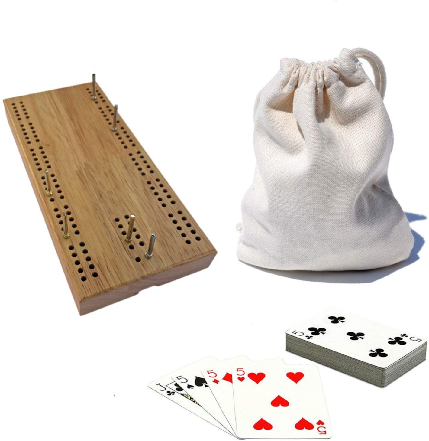 WE Games 7 inch Travel Cribbage Set - Solid Hardwood Board - Cards and Bag WE Games