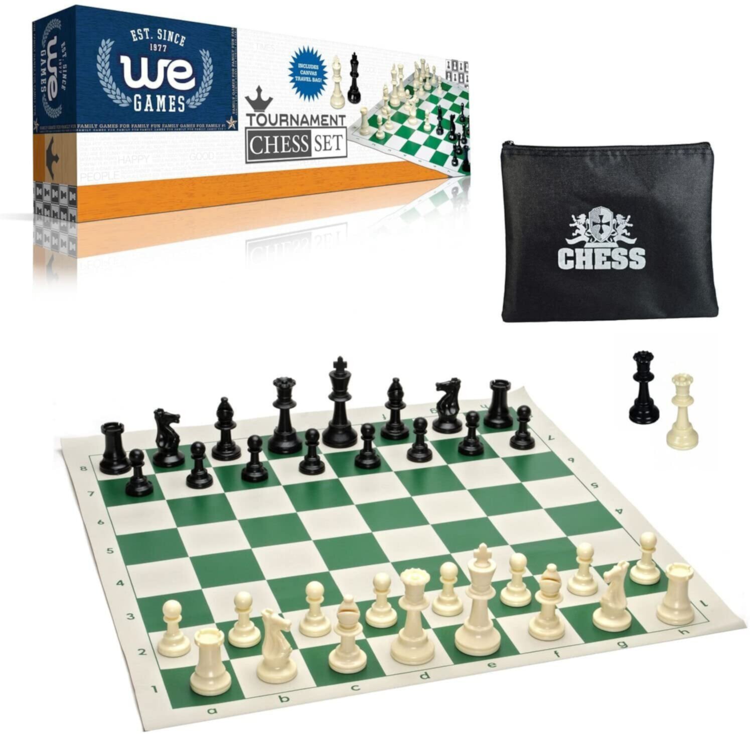 WE Games Heavy Weighted Tournament Chess Set - With Roll-up Chess Board WE Games