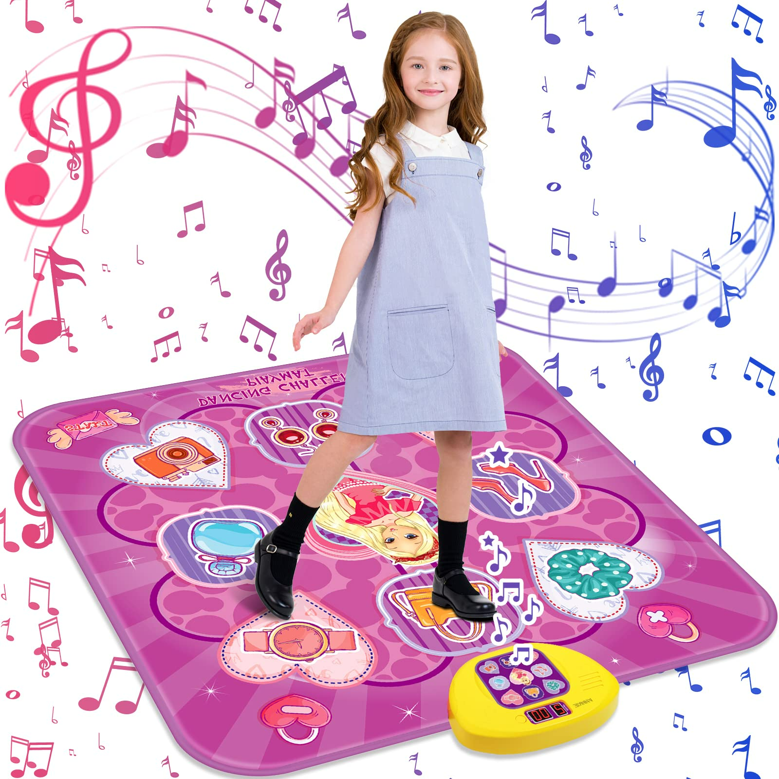 ANNKIE Dance Mat - Interactive Kids' Toy for Girls, Ages 3-12, Electronic Music & LED Lights Dance Pad, 5 Game Modes, Princess Design Playmat, Christmas  Gift for  Kids ANNKIE