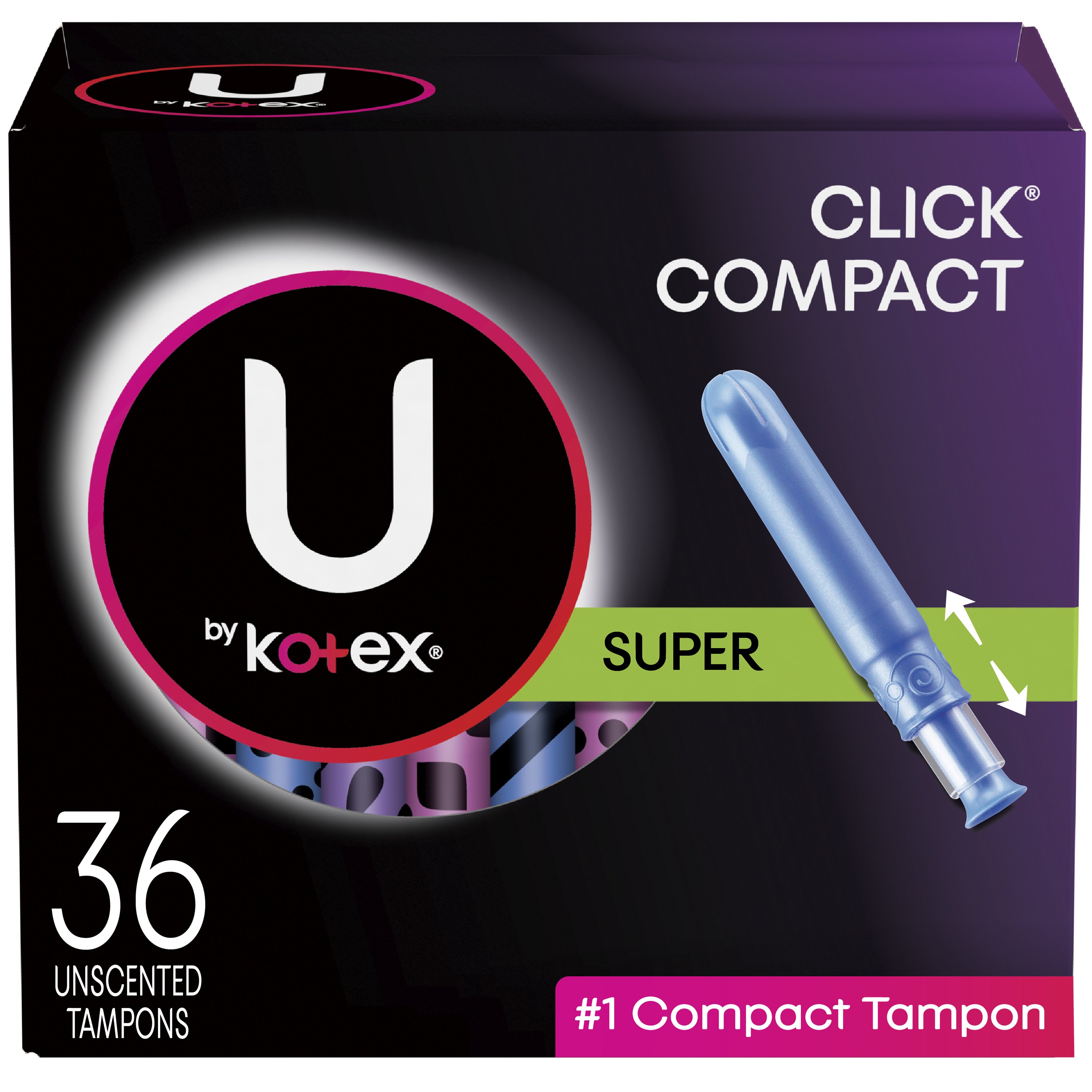 U by Kotex Click Compact Tampons, Super Absorbency, Unscented, 36 Count Kotex