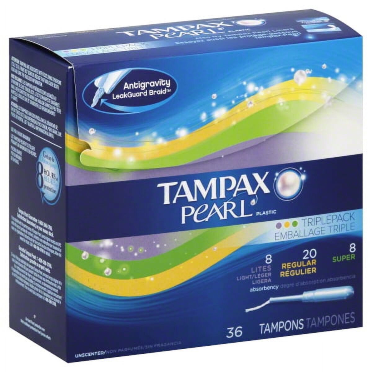 Tampax Pearl Tampons with Plastic Applicator, Triplepack, 36 Ct Tampax