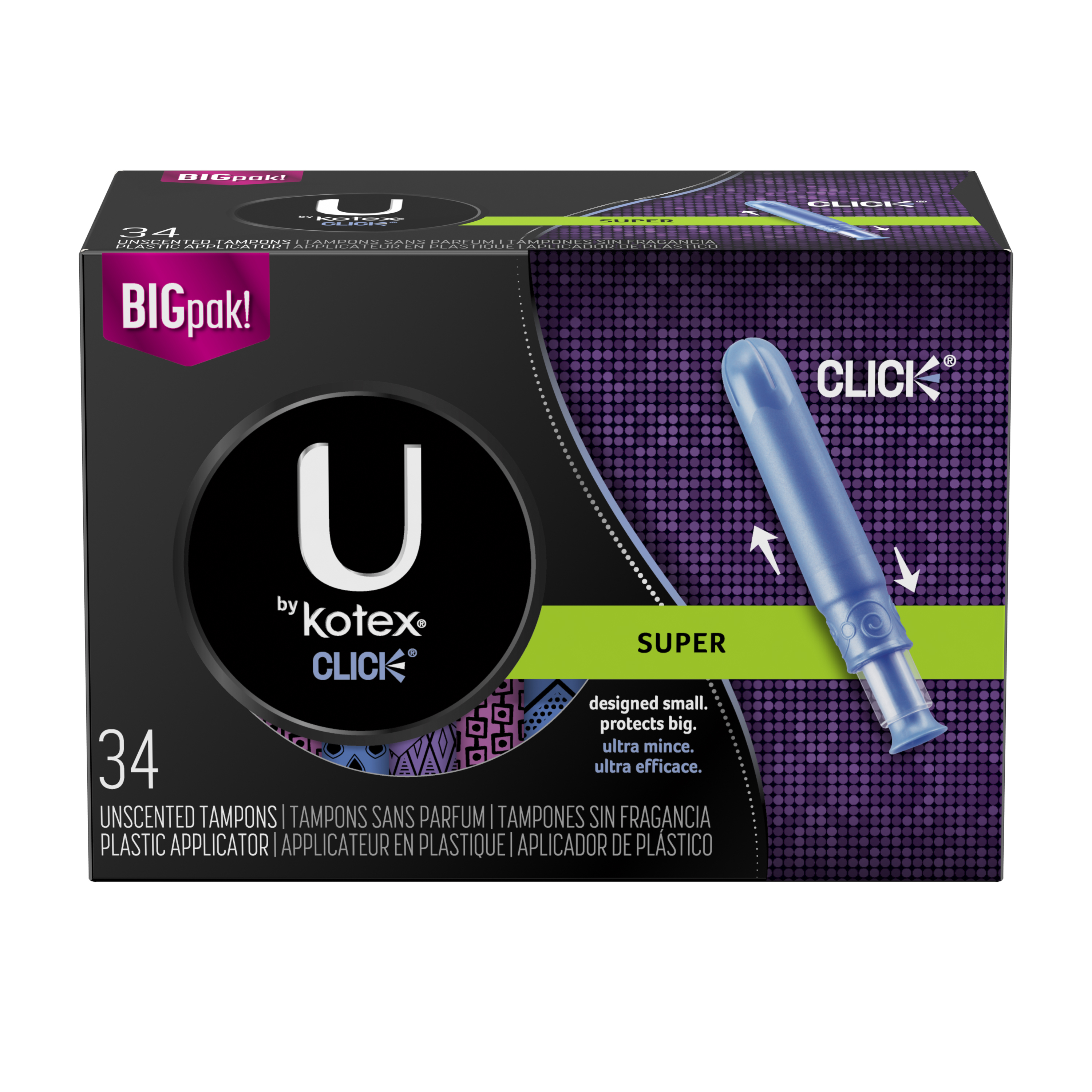 U by Kotex Click Compact Tampons, Super Absorbency, Unscented, 34 Ct Kotex