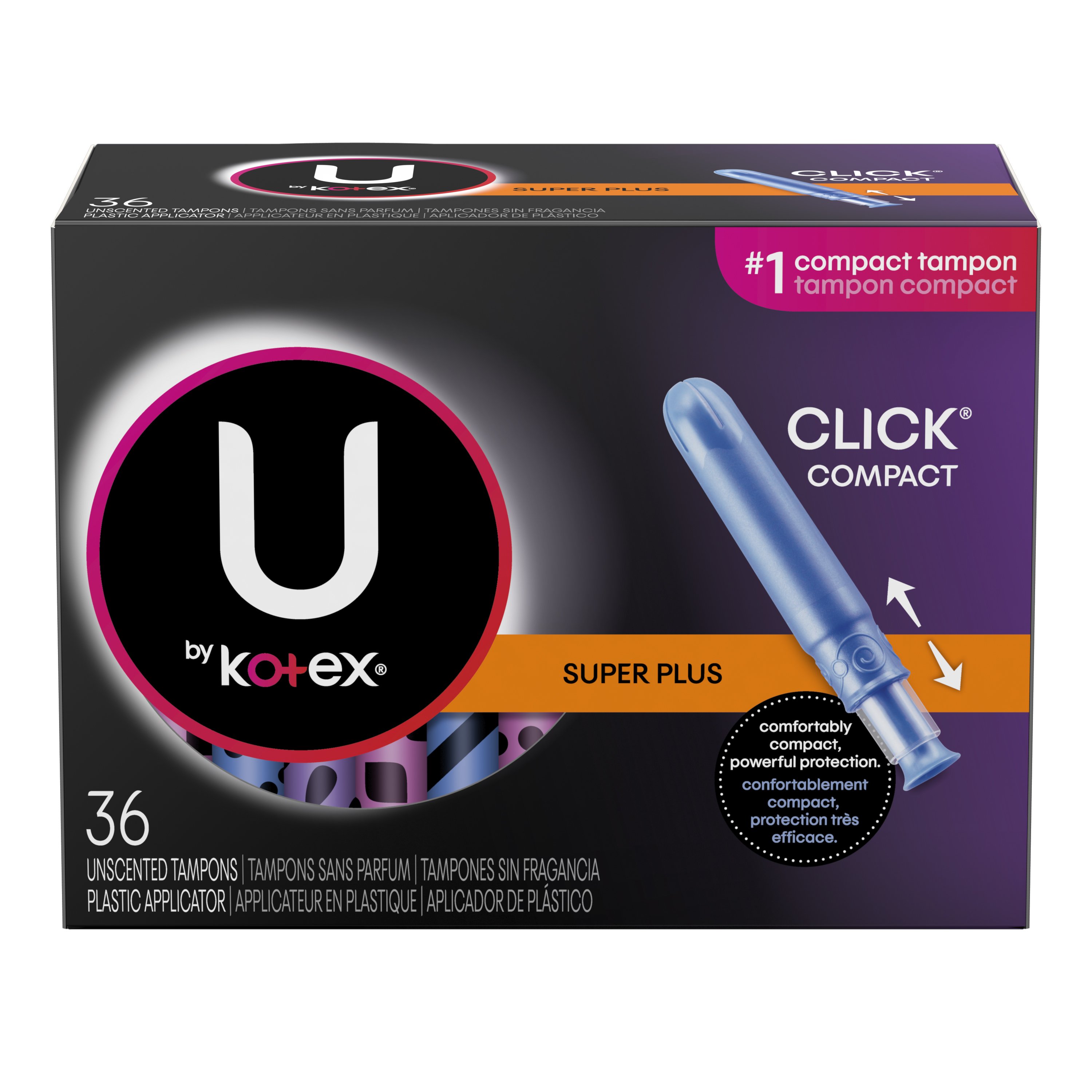 U by Kotex Click Compact Tampons, Super Plus Absorbency, Unscented, 36 Count Kotex