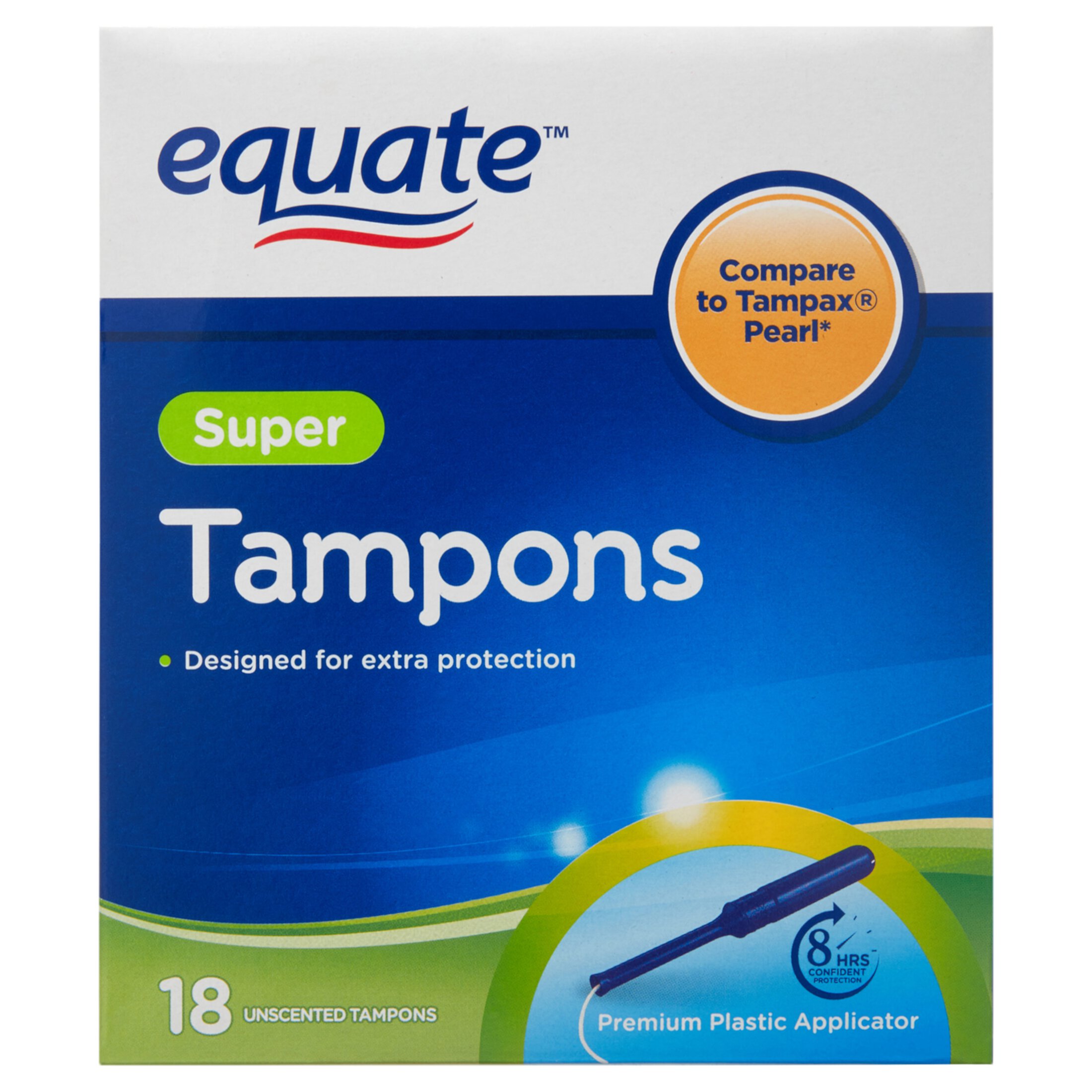 Equate Super Absorbency Unscented Tampons with Plastic Applicators, 18 Ct Equate