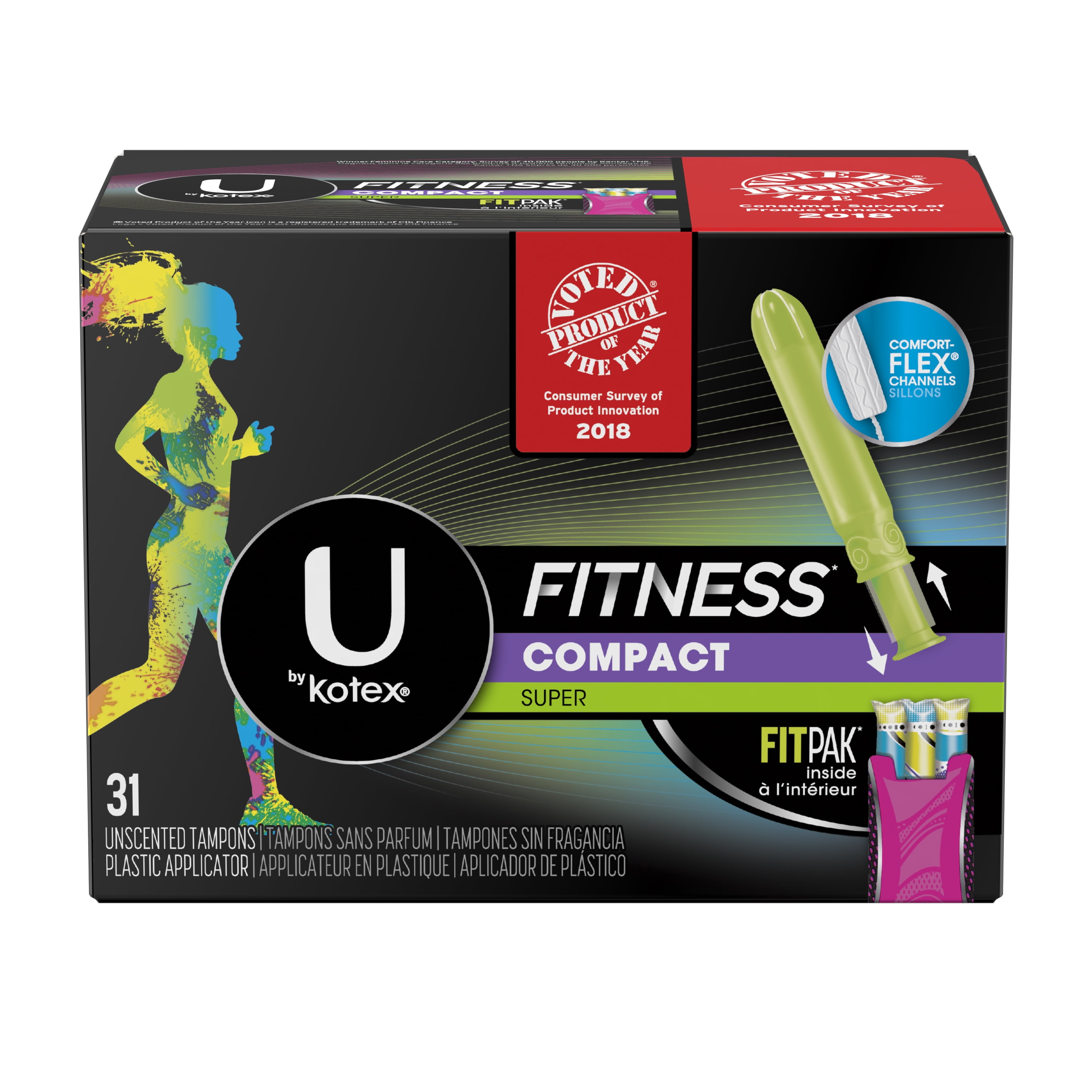 U by Kotex Fitness Tampons with FITPAK, Super Absorbency, Unscented, 31 Ct Kotex