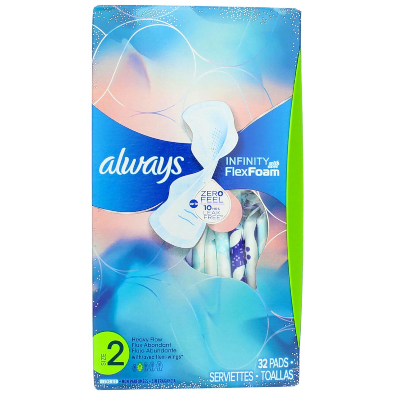 Always Infinity Unscented FlexFoam Pads With Wings For Heavy Flow, Size 2, 32 ea (Pack of 3) Always