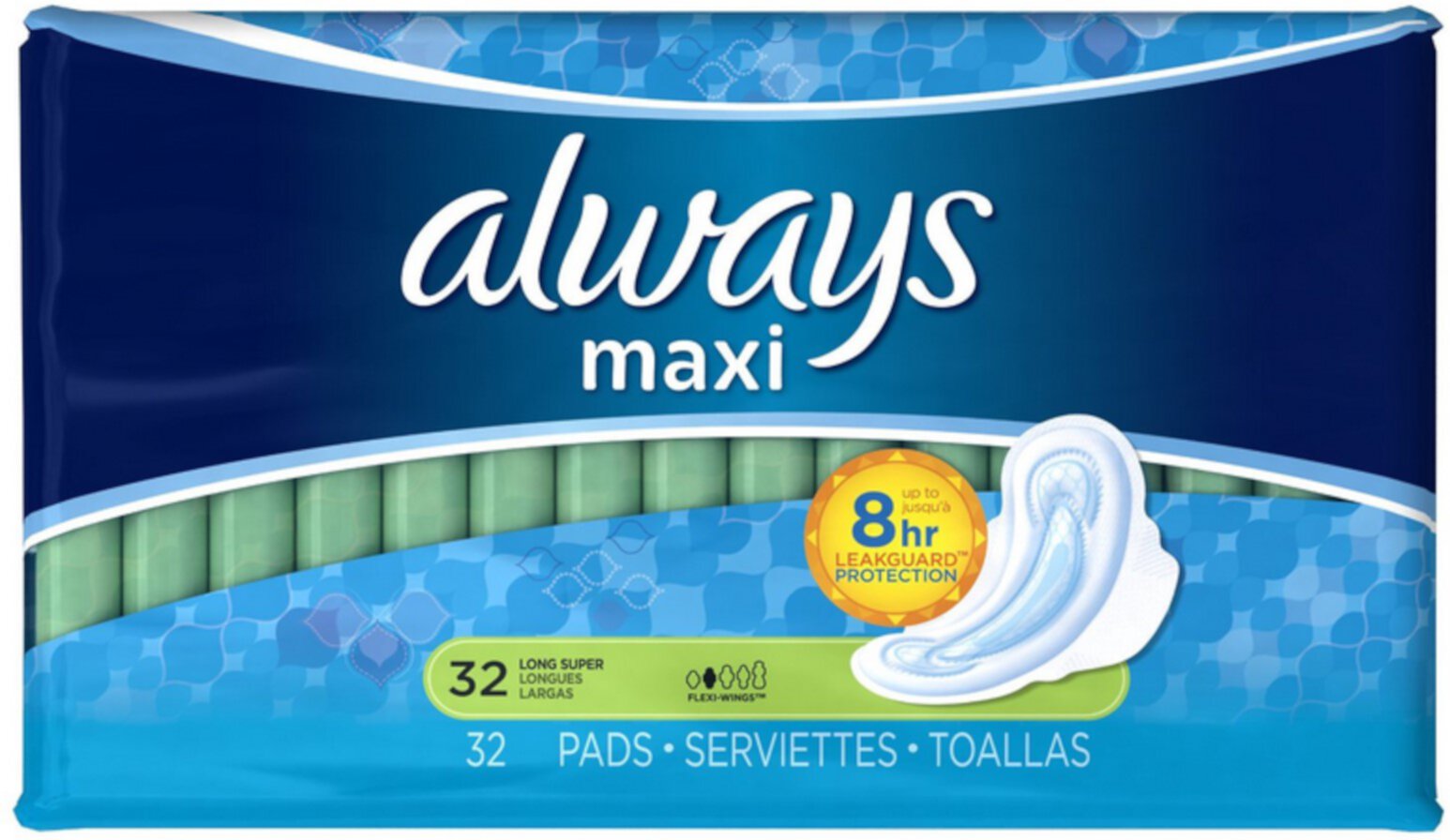 4 Pack - Always Maxi Pads Long Super Flexi-Wings 32 Each Always