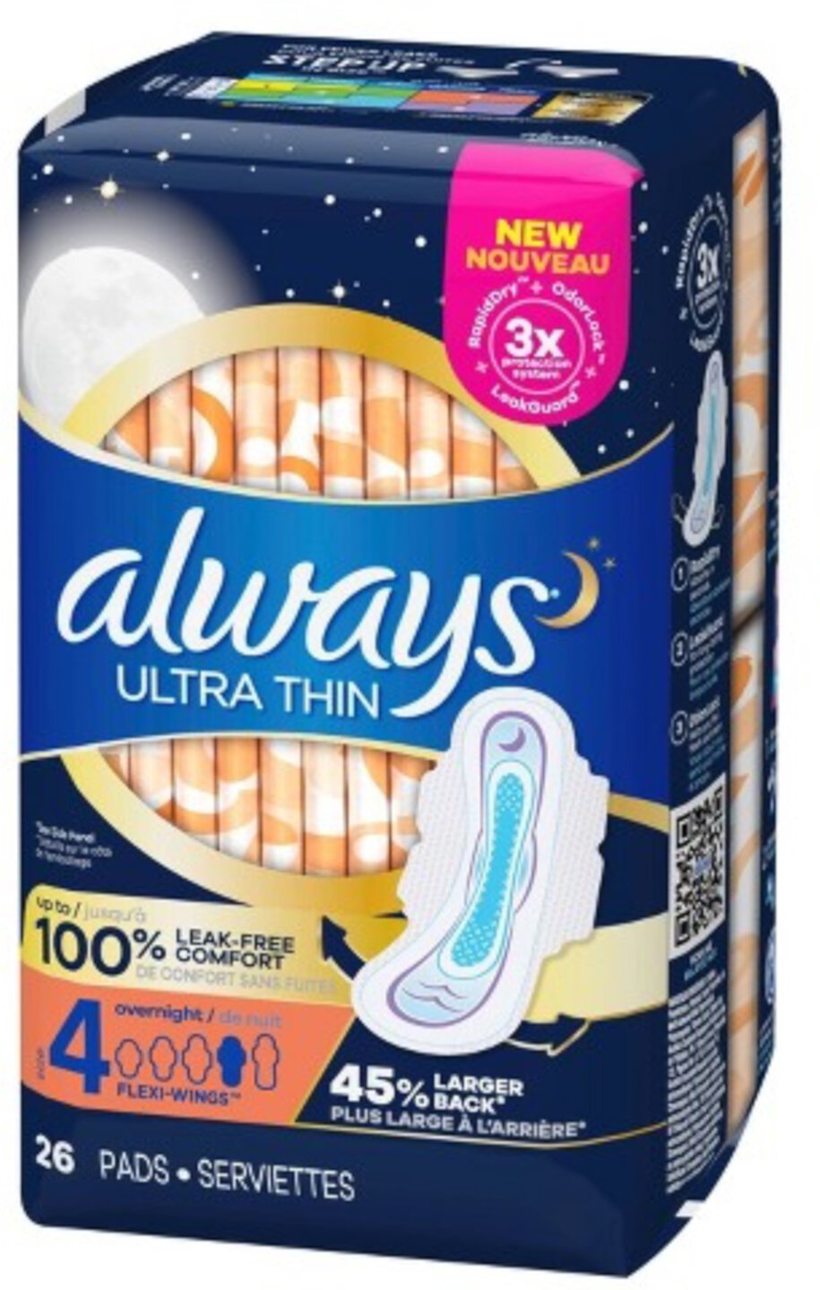 Always Ultra Thin Pads Overnight Flexi-Wings 26 Each (Pack of 3) Always