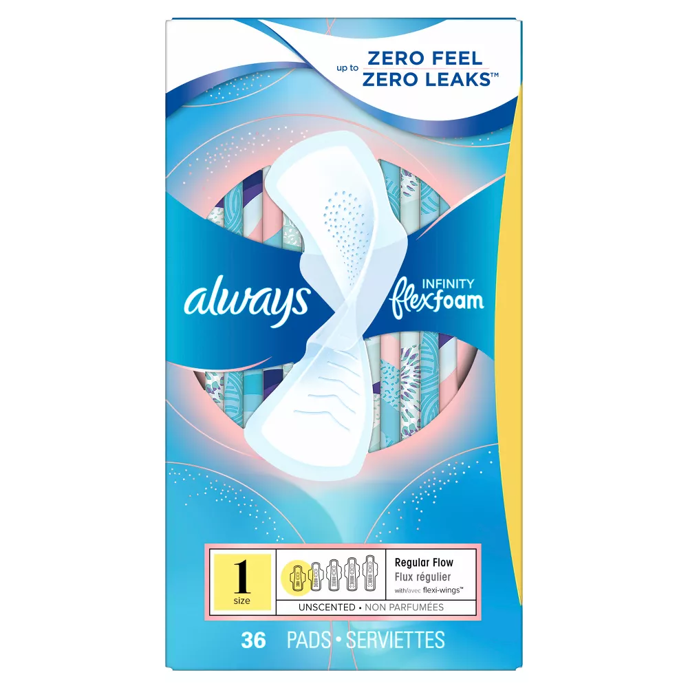 Always Infinity Maxi Pads Flexi-Wings Regular Flow 36 Each (Pack of 4) Always