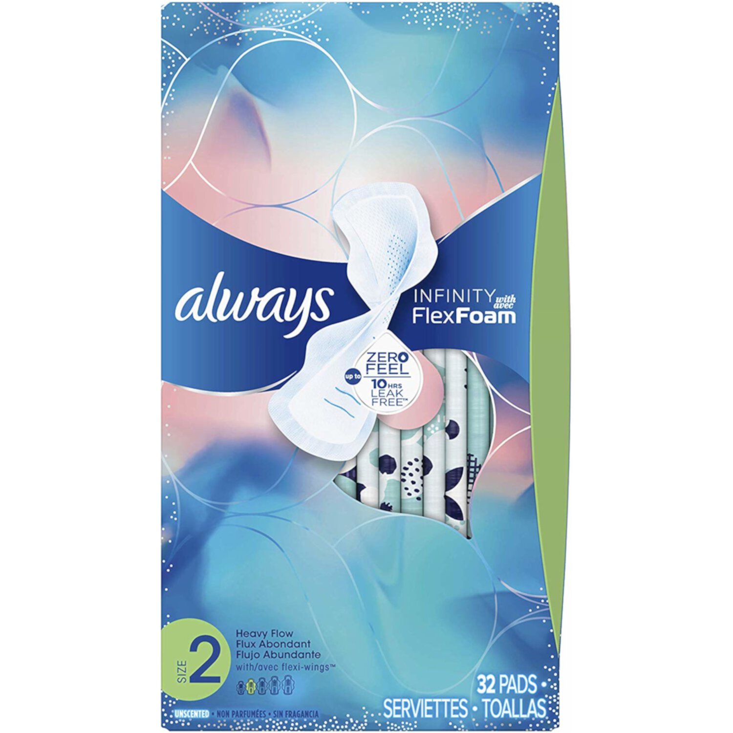 Always Infinity Size 2 Super Pads w/ Wings, Unscented, 32 Each Always