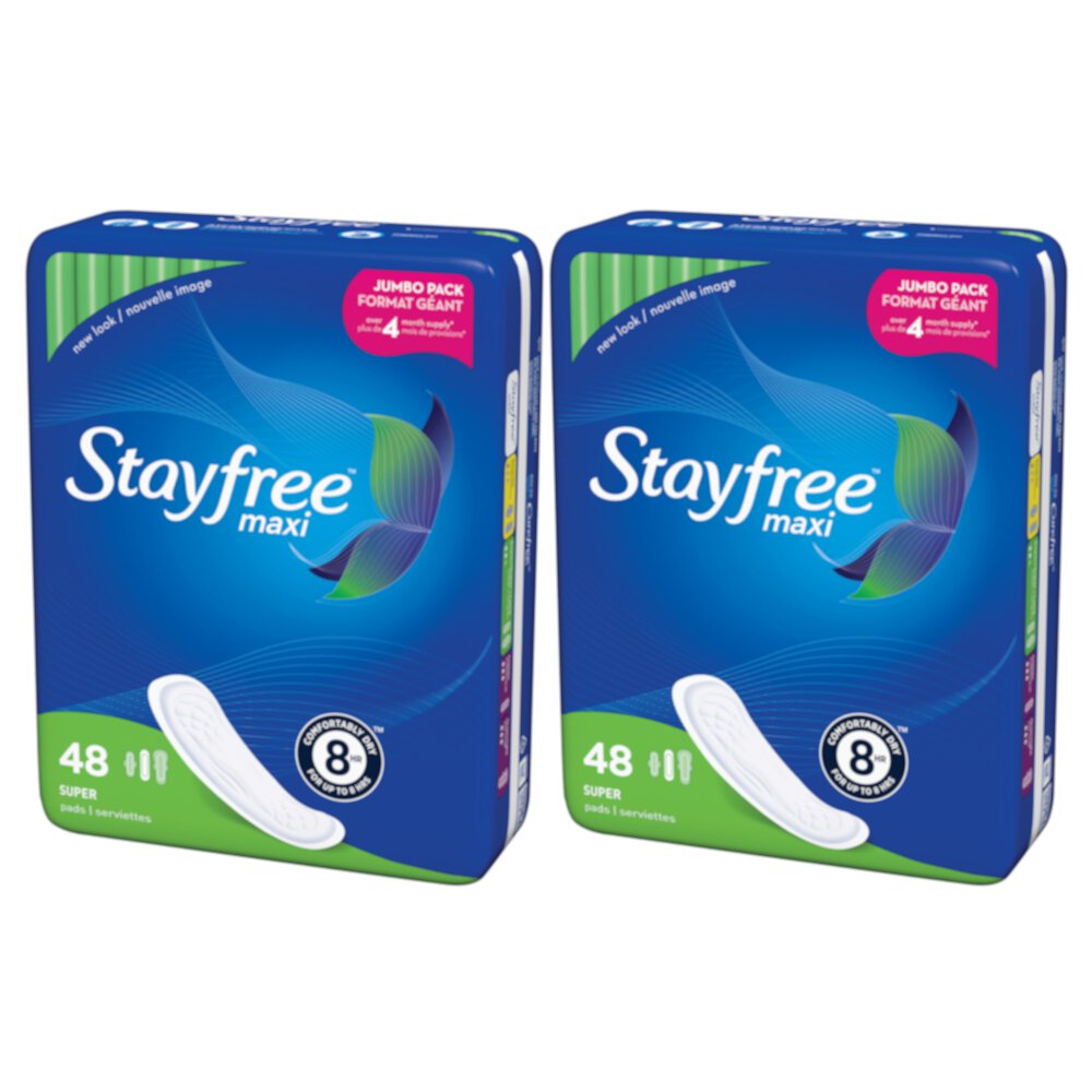 2 Pack Stayfree Maxi Pads for Women Super - Dry, Cool, and Comfortable, 48 Each Carefree