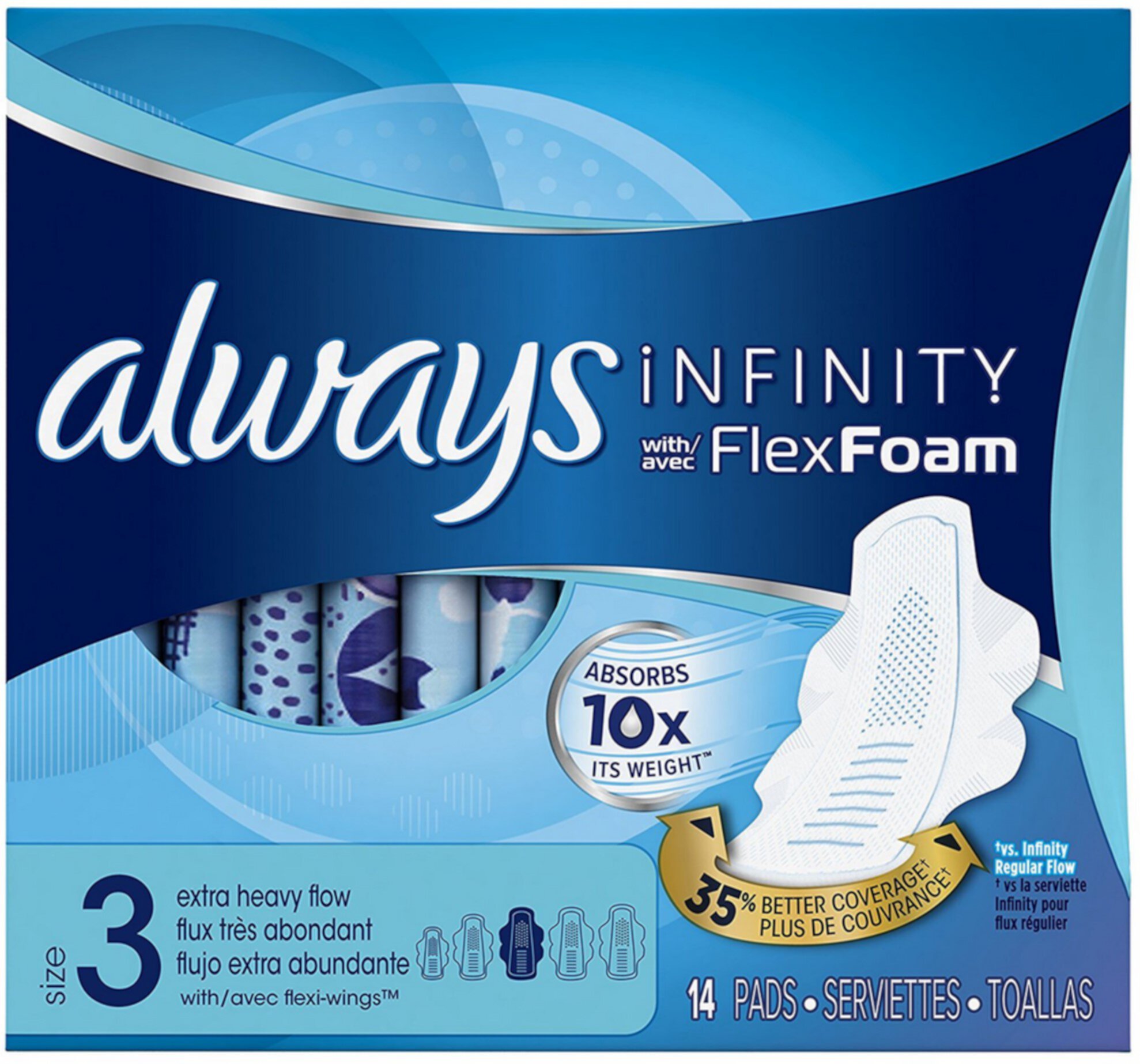 Always Infinity Extra Heavy Pads with Flexi-Wings, Size 3, Unscented 14 ea (Pack of 2) Always