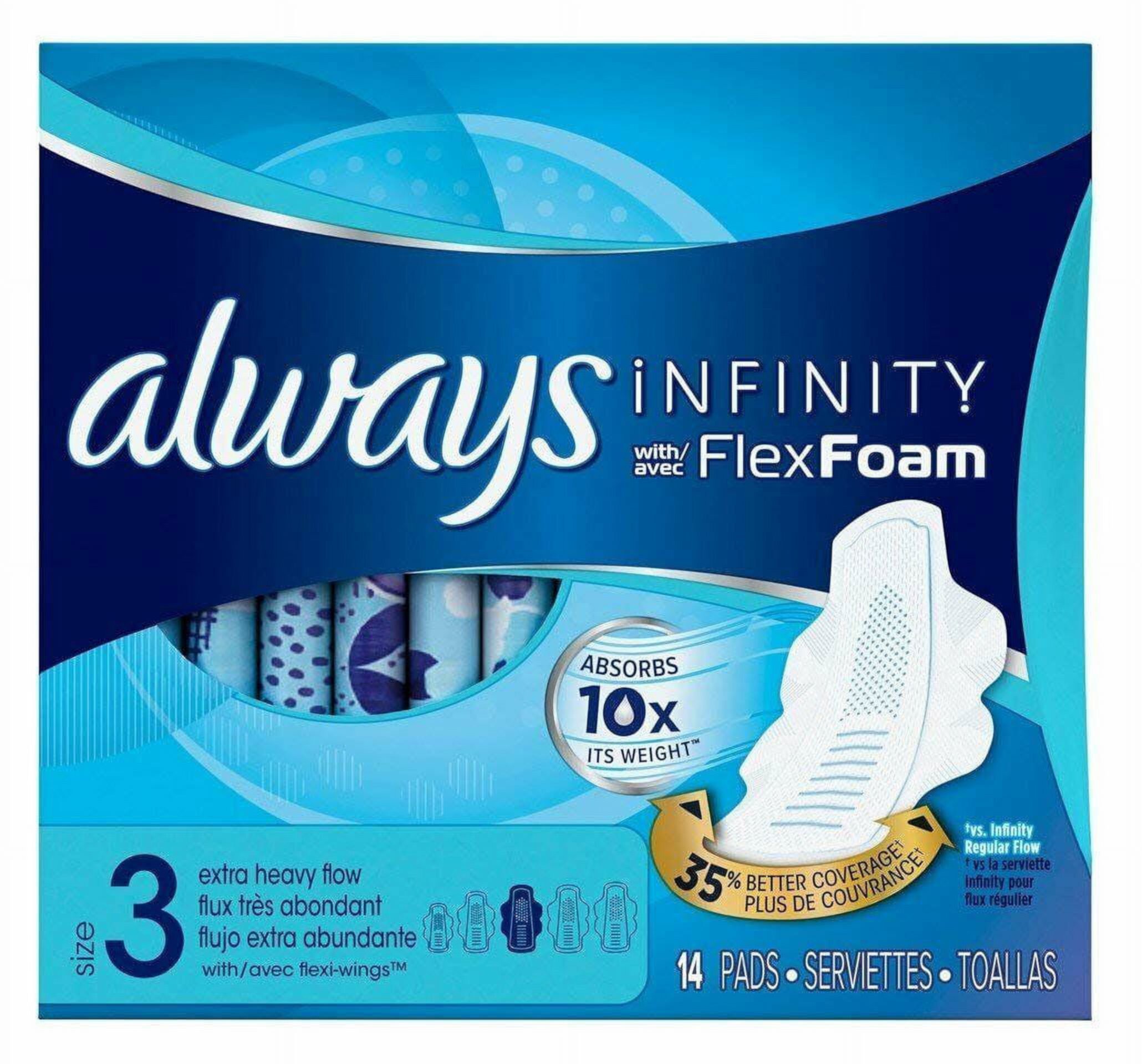 Always Infinity w/ Avec Flex Foam Extra Heavy Flow, Unscented, 14ct, 6-Pack Always