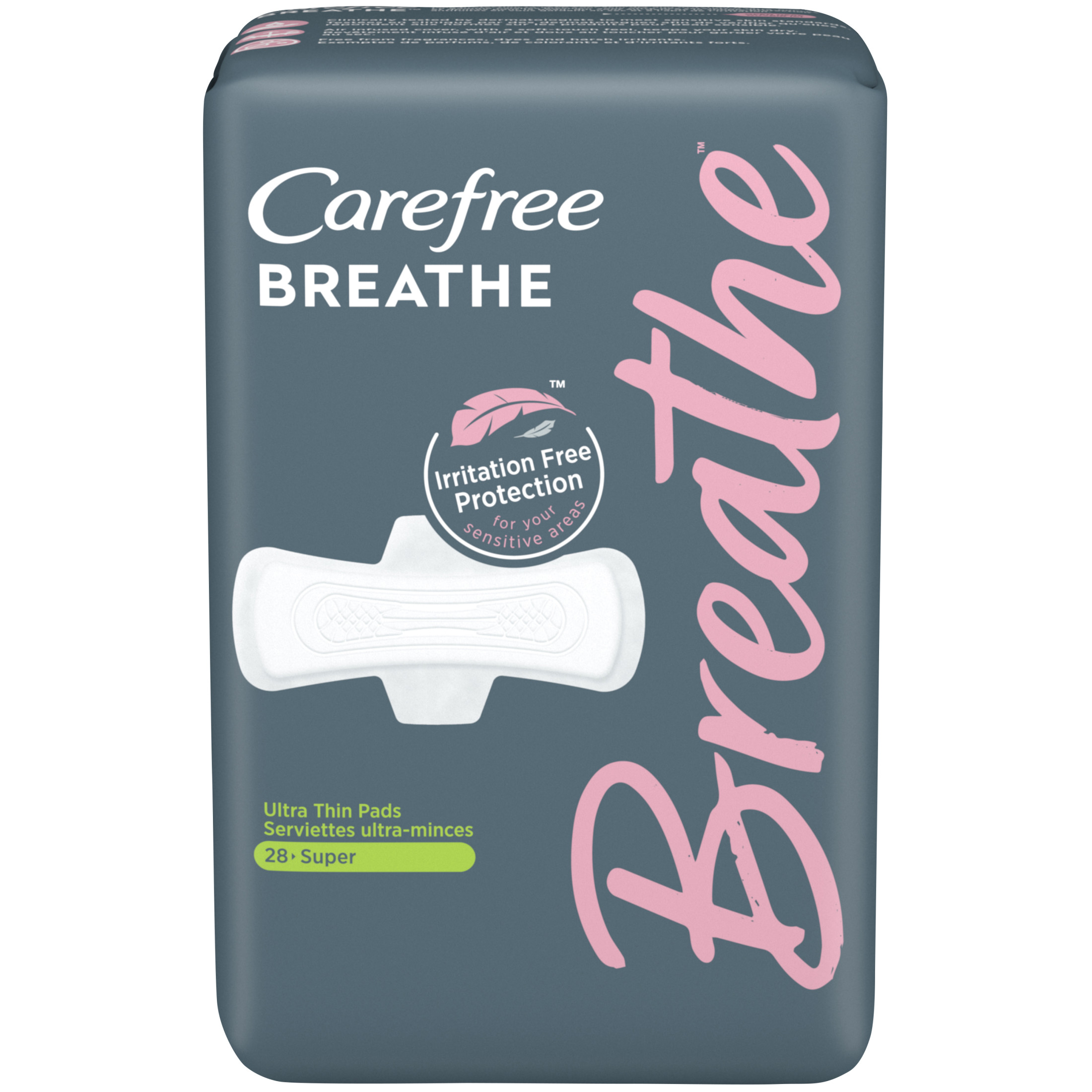 Carefree Breathe Ultra Thin Super Pads with Wings, Unscented, 28 Ct Carefree